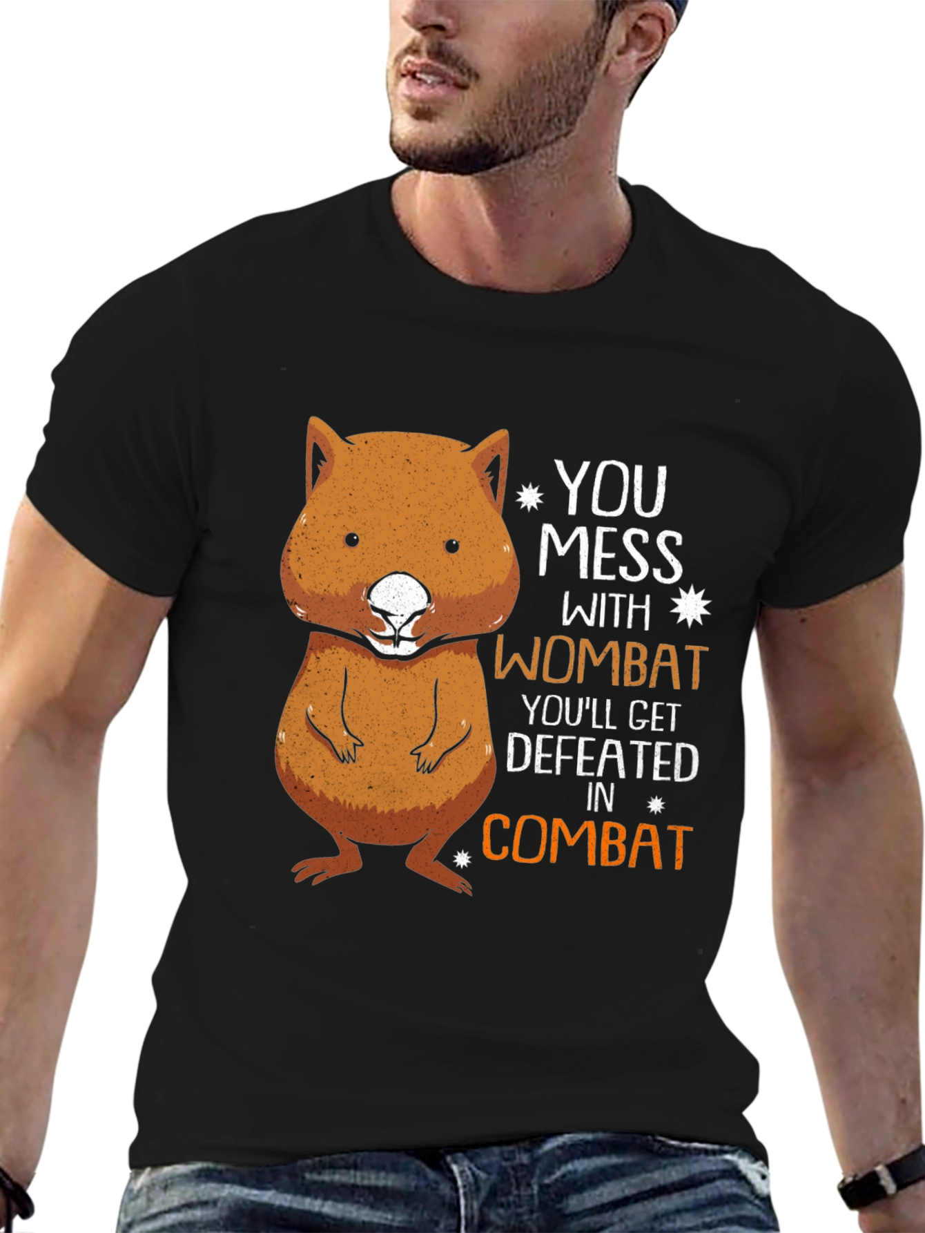Black Wombat Combat T-Shirt - Funny Animal Tee view 6