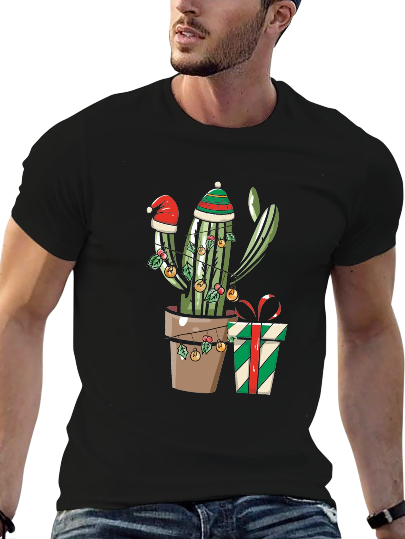 Black Festive Cactus Graphic Tee view 6
