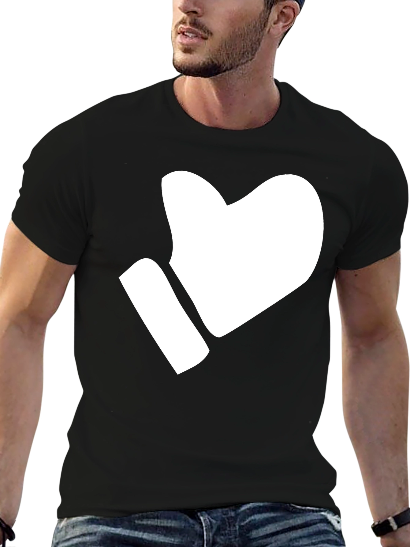 Black I Heart T-Shirt - Black Casual Tee with White Graphic view 6