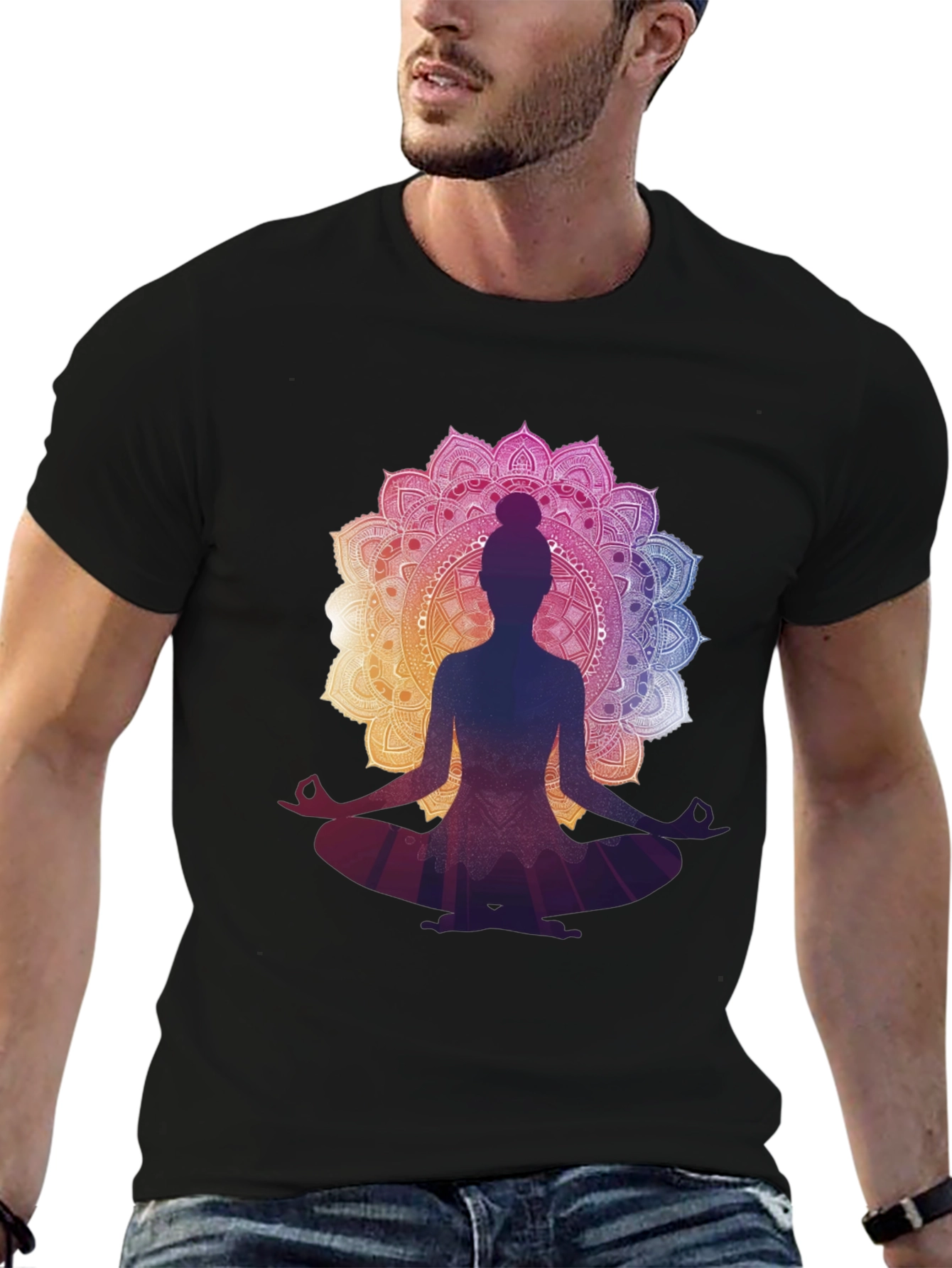 Black Yoga Mandala Graphic Tee - Meditation T-Shirt view 6