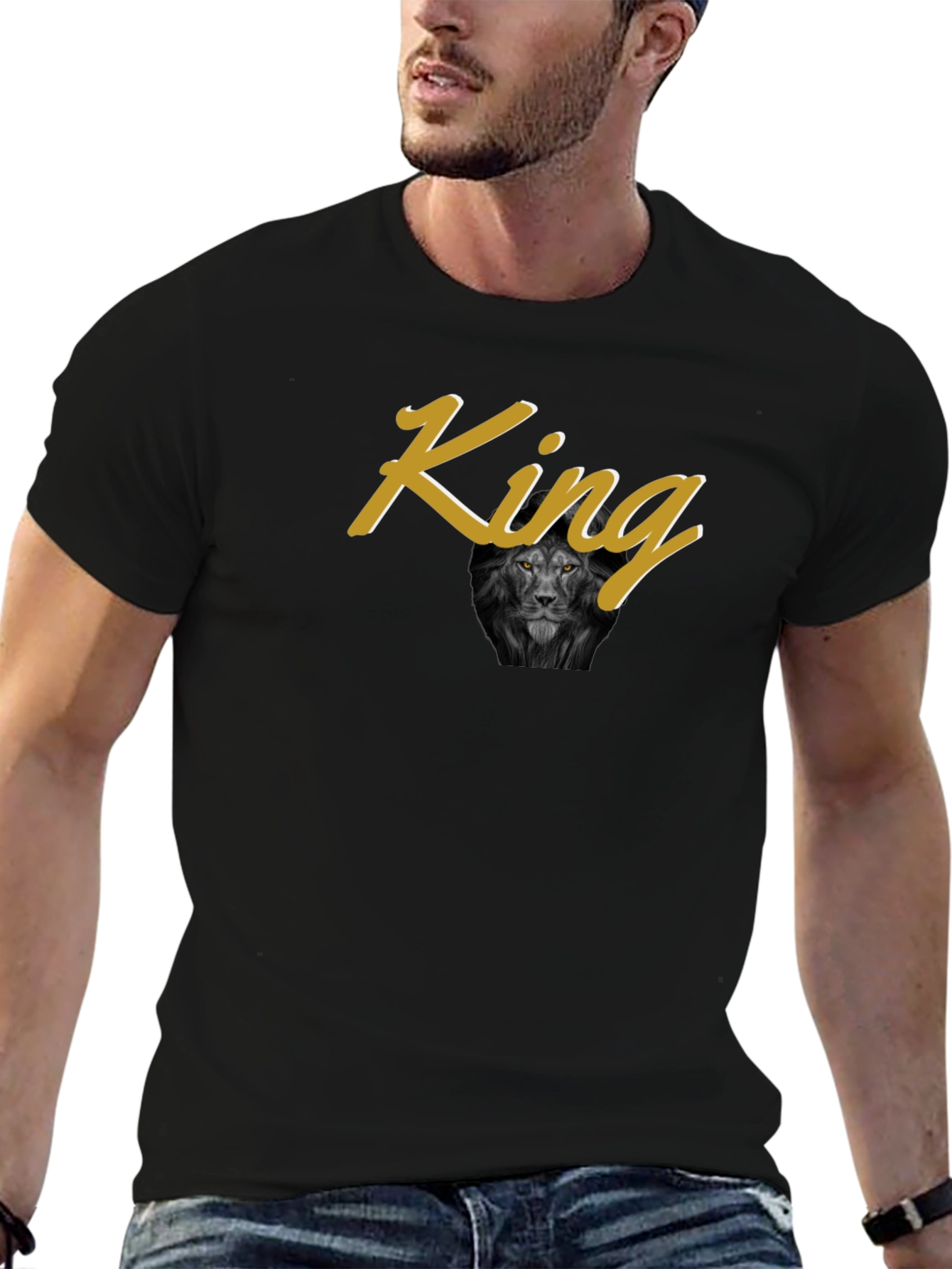 Black King Lion Graphic Print Black T-Shirt view 6