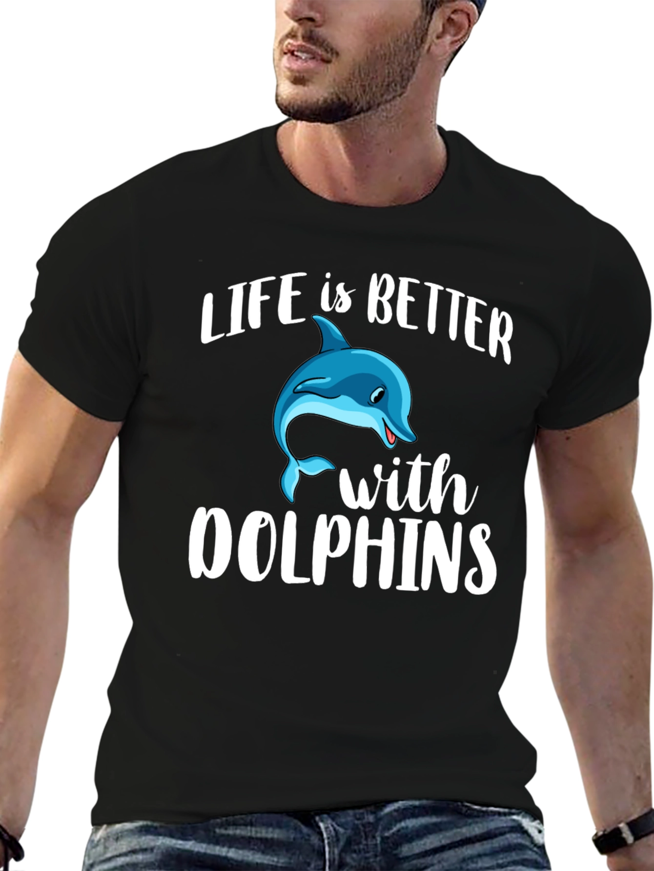 Black Life is Better With Dolphins Graphic Tee view 6