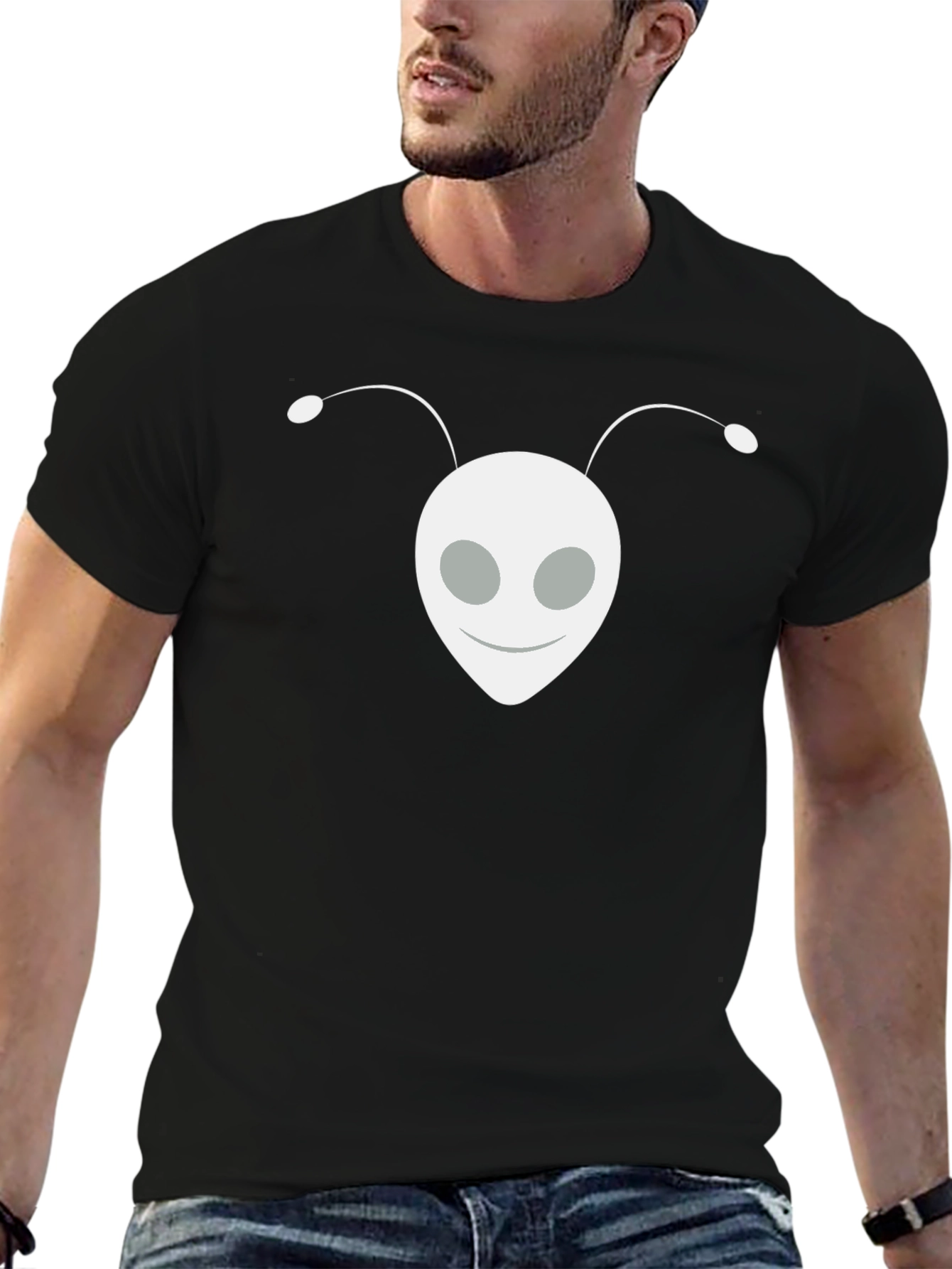 Black Alien Head Graphic Tee - Black Cotton Blend Shirt view 6