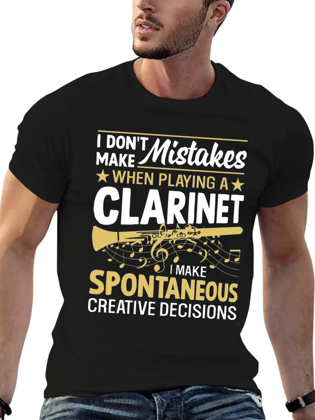 Black Clarinet Player T-Shirt - I Don't Make Mistakes! view 6