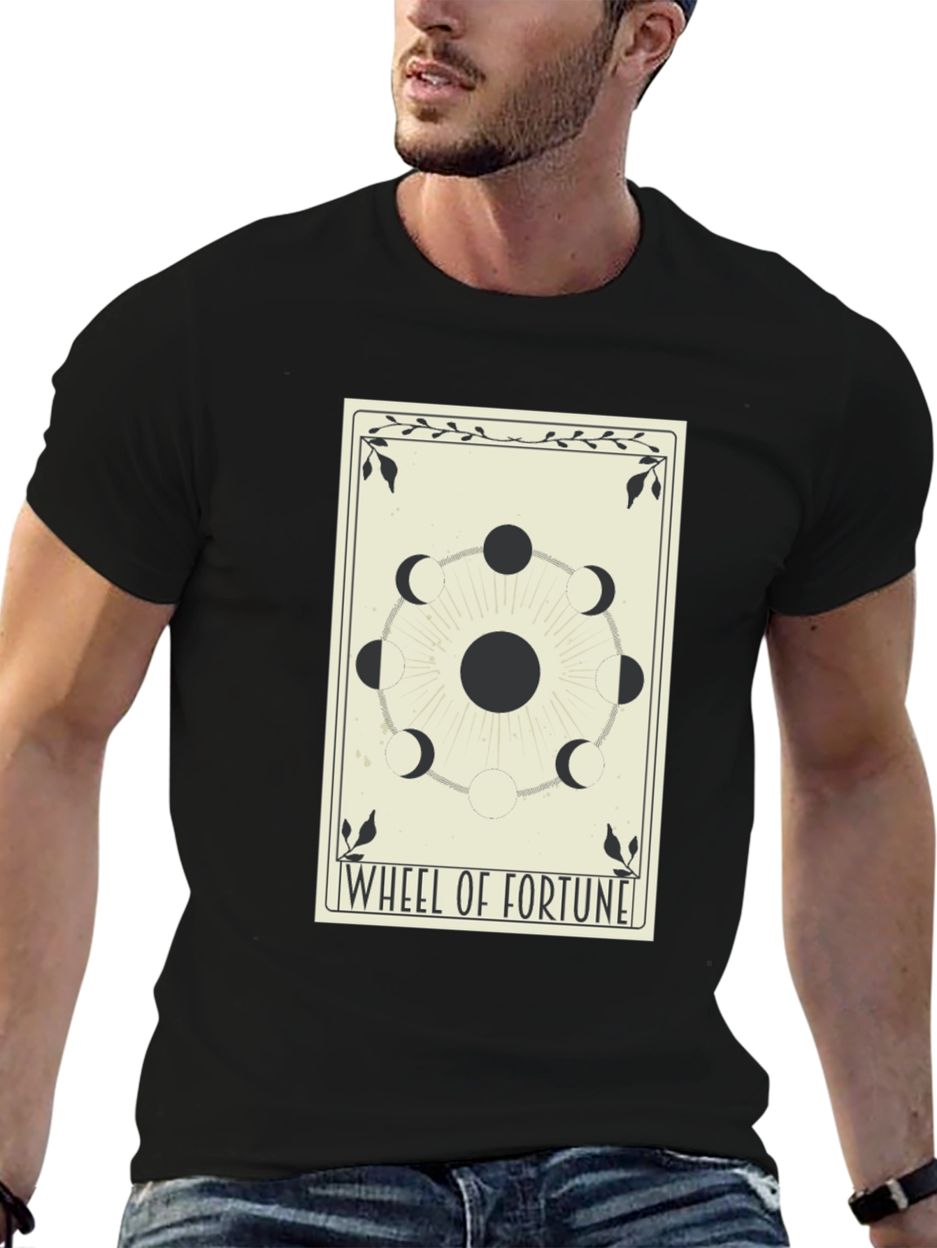 Black Wheel of Fortune Tarot Card Graphic T-Shirt view 6
