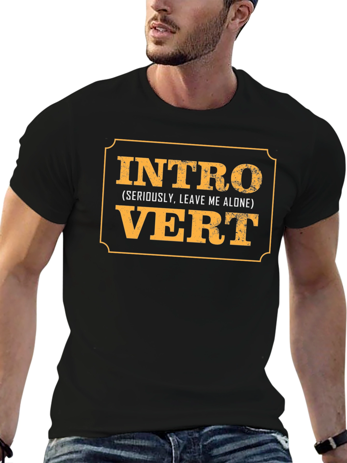 Black Introvert Slogan Graphic Black T-Shirt view 6