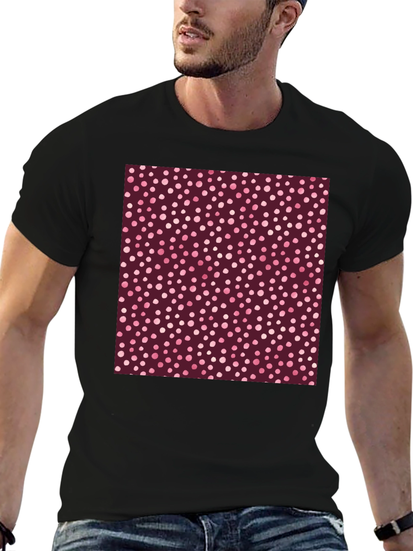 Black Stylish Polka Dot Print Black T-Shirt view 6