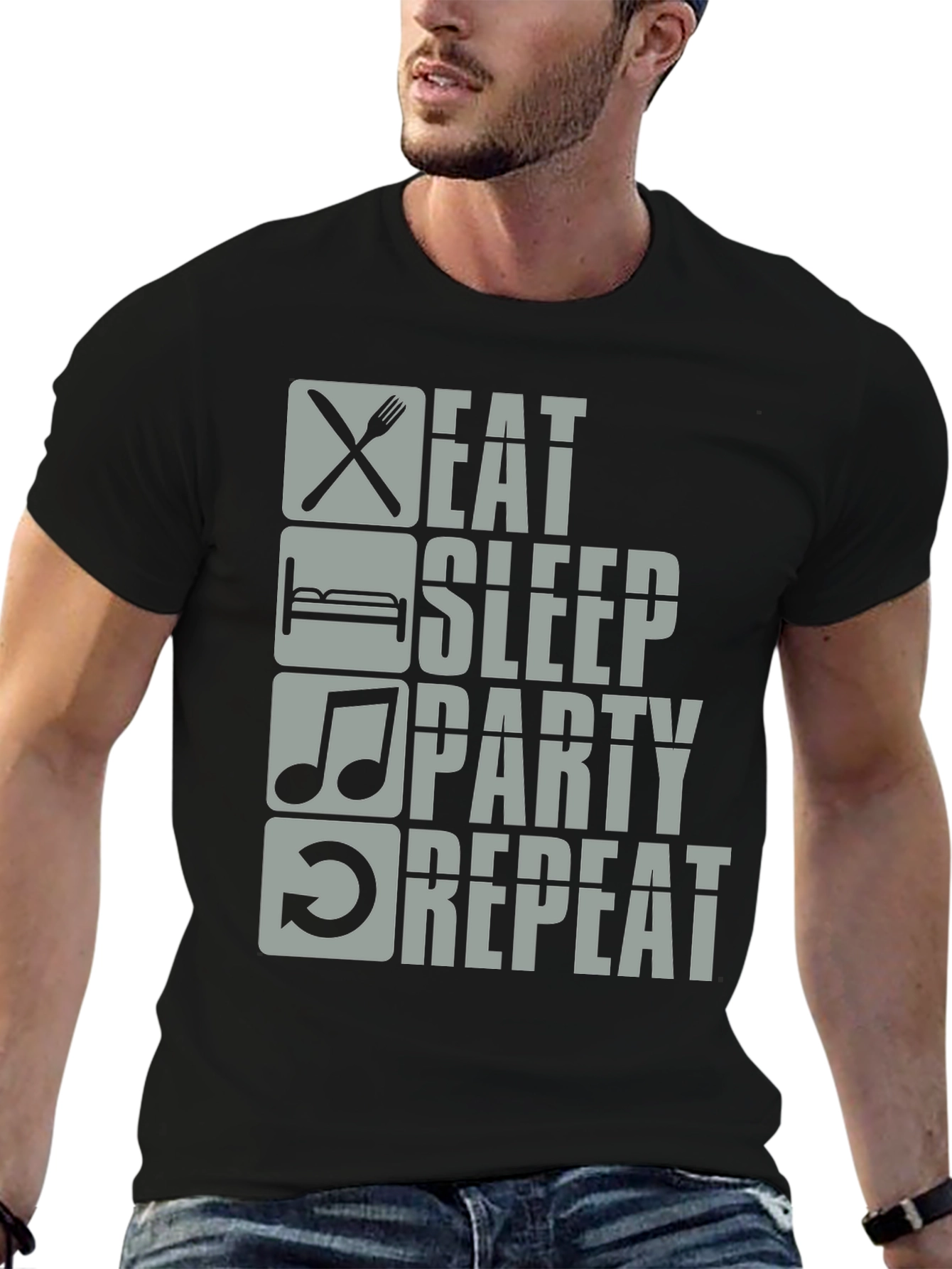 Black Eat Sleep Party Repeat Graphic Tee view 6