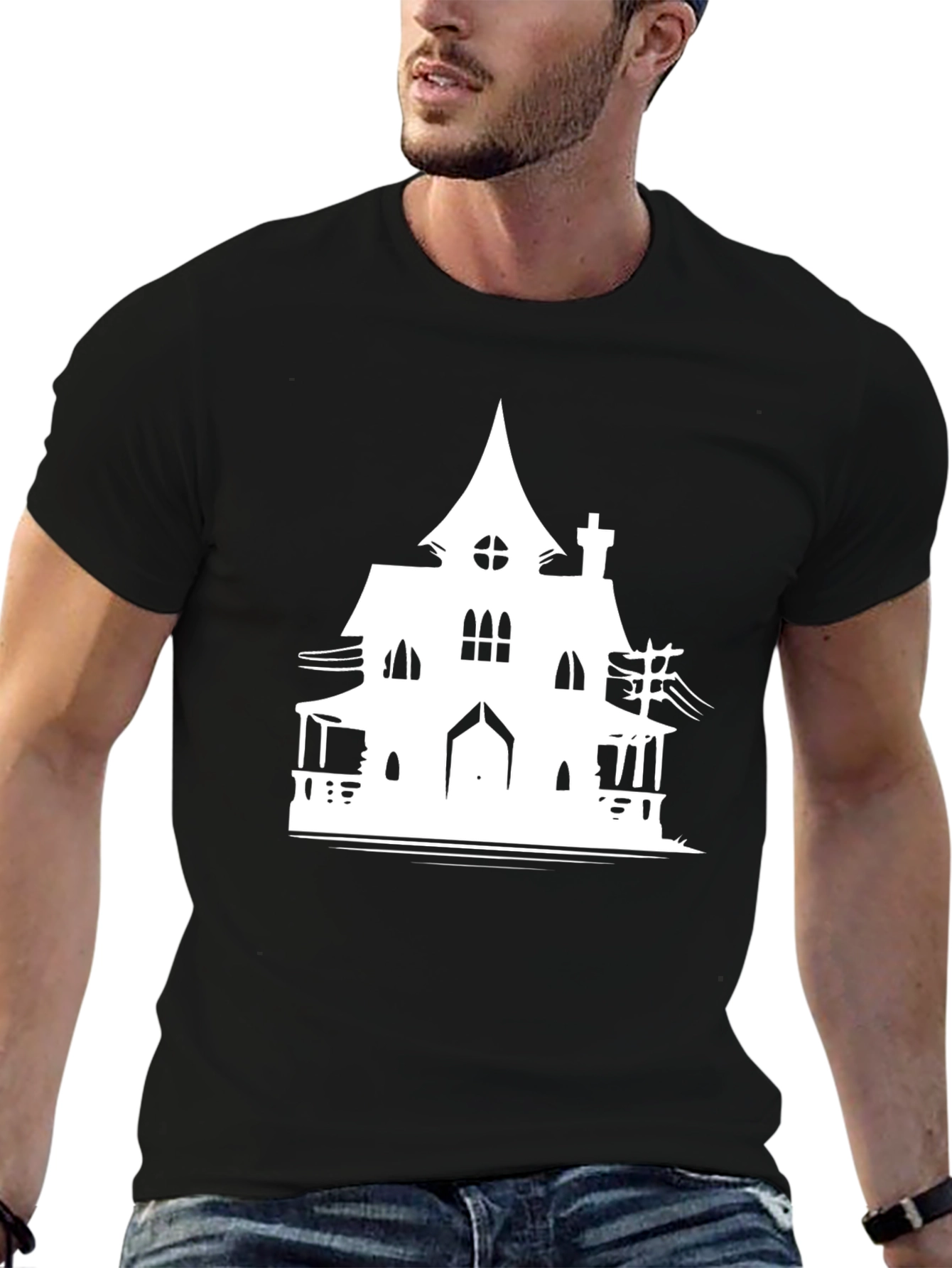 Black Haunted House Graphic T-Shirt view 6
