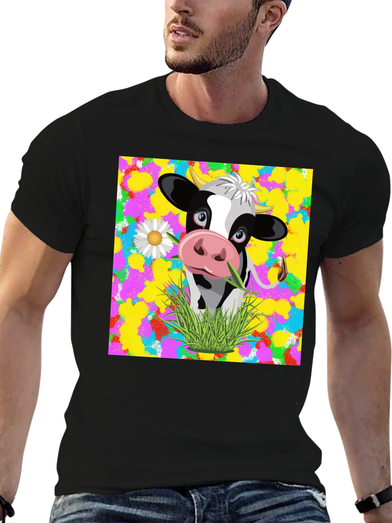 Black Cow Graphic Tee - Vibrant Design, Comfortable Fit view 6