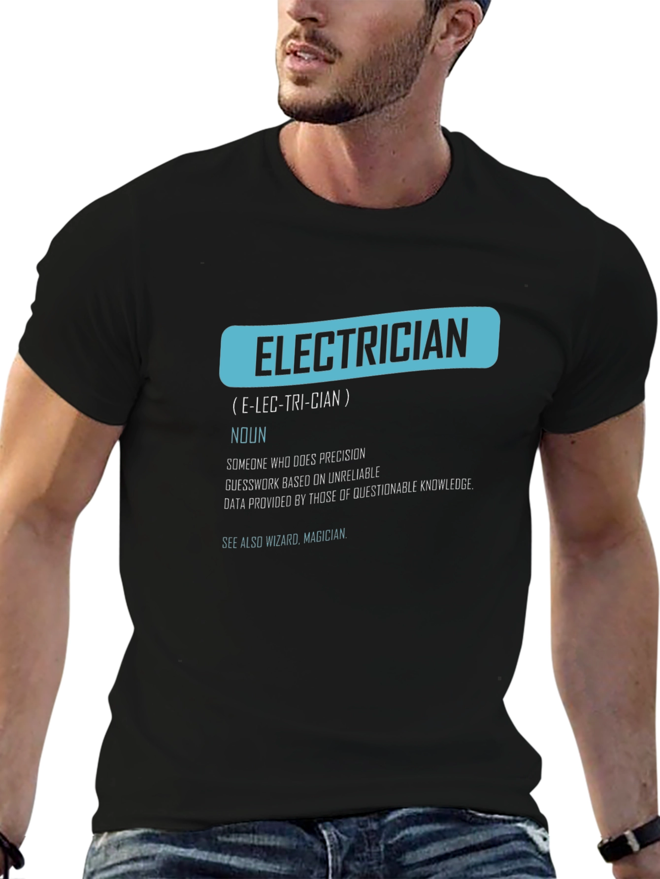 Black Electrician Definition Graphic Tee - Funny Job Gift view 6