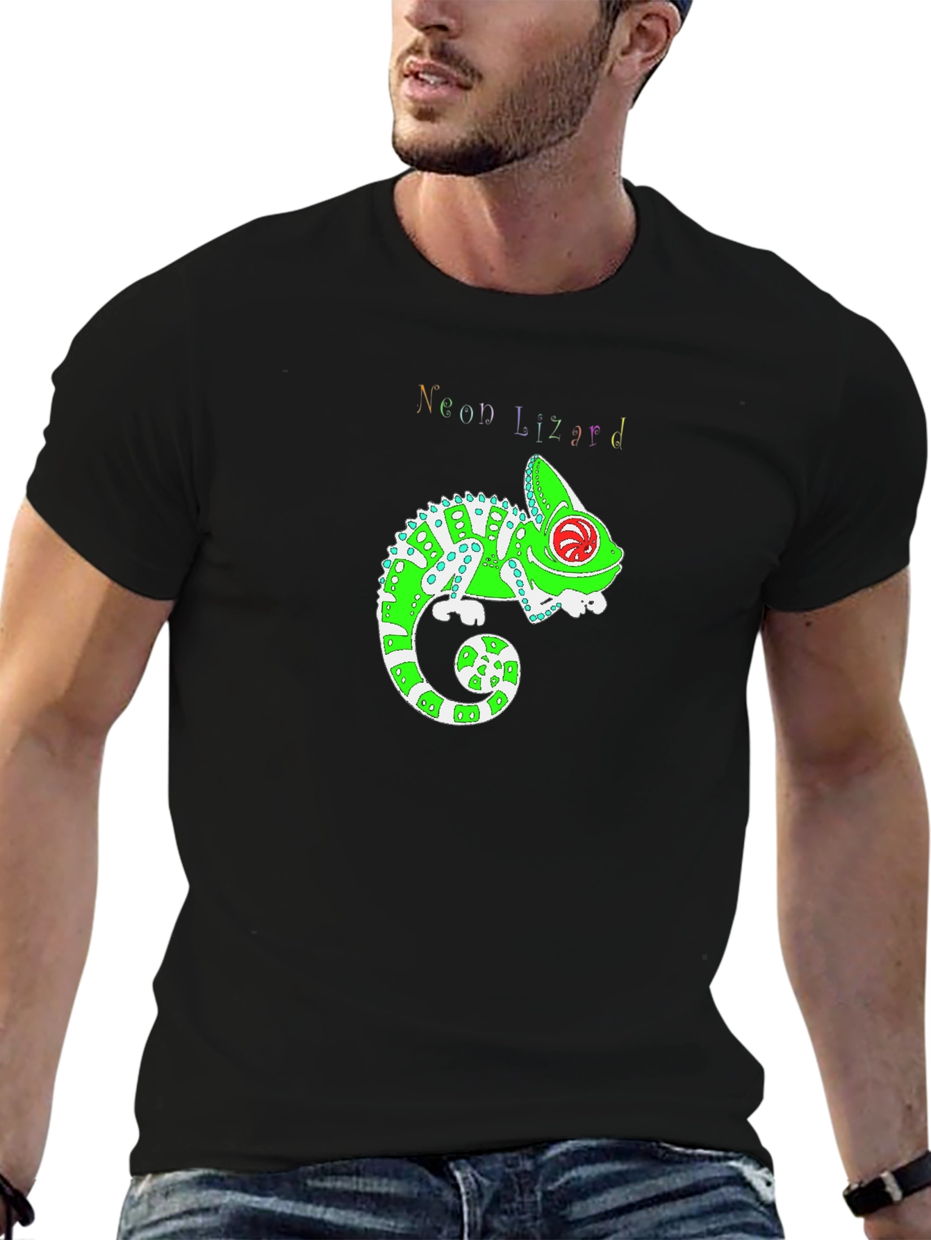 Black Neon Lizard Graphic T-Shirt - Cool Animal Print view 6