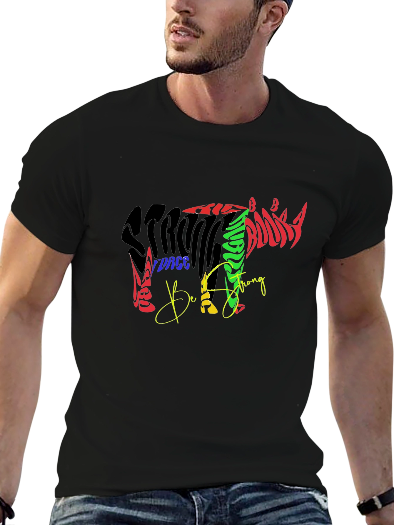 Black Strong Rhino Graphic T-Shirt view 6