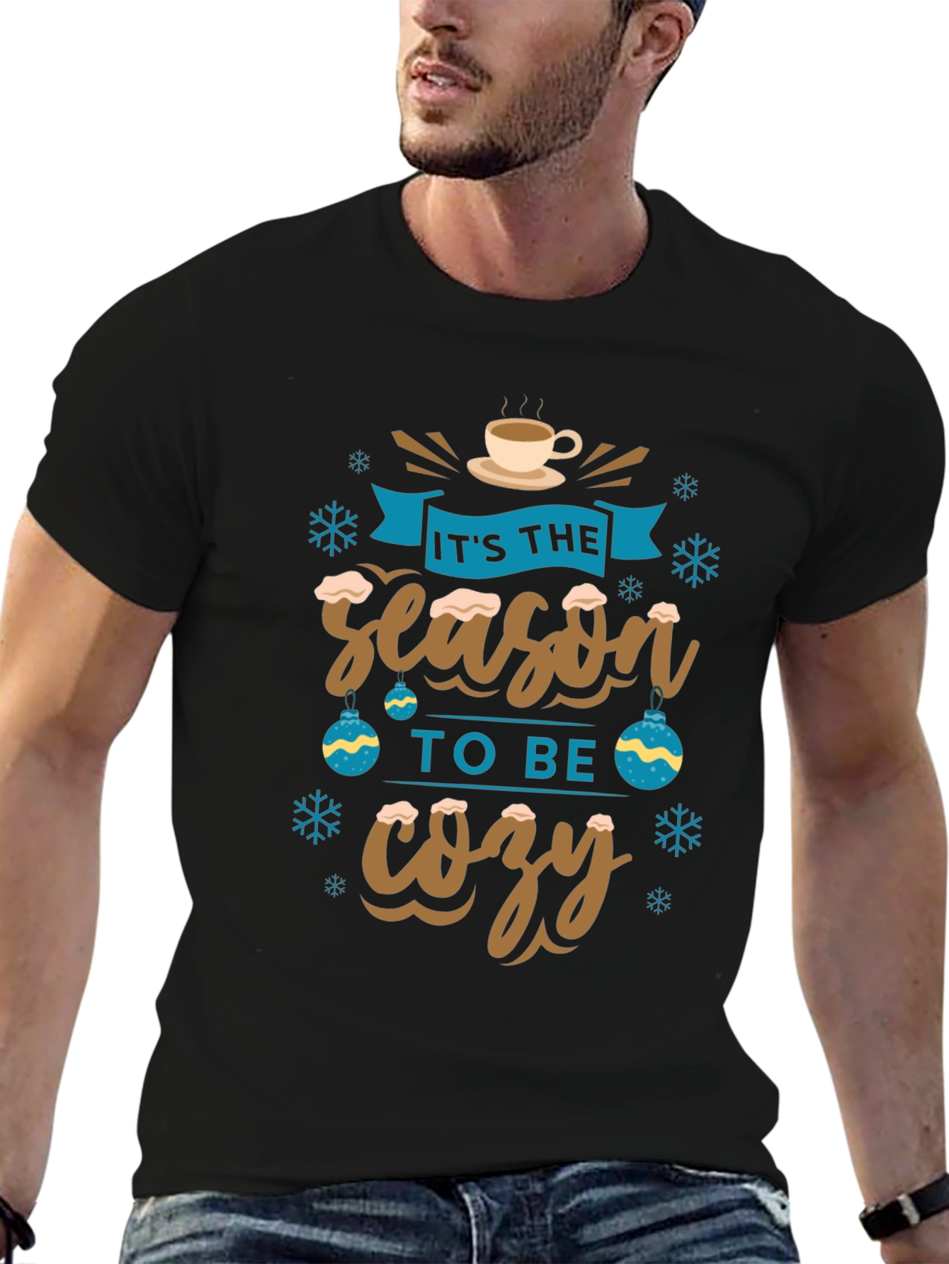 Black It's The Season To Be Cozy Holiday Graphic T-Shirt view 6