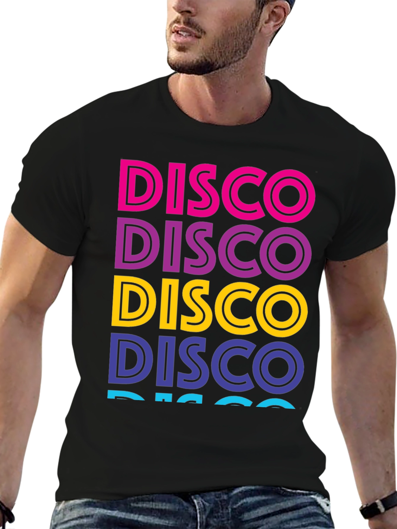 Black Retro Disco T-Shirt - Colorful Word Art view 6