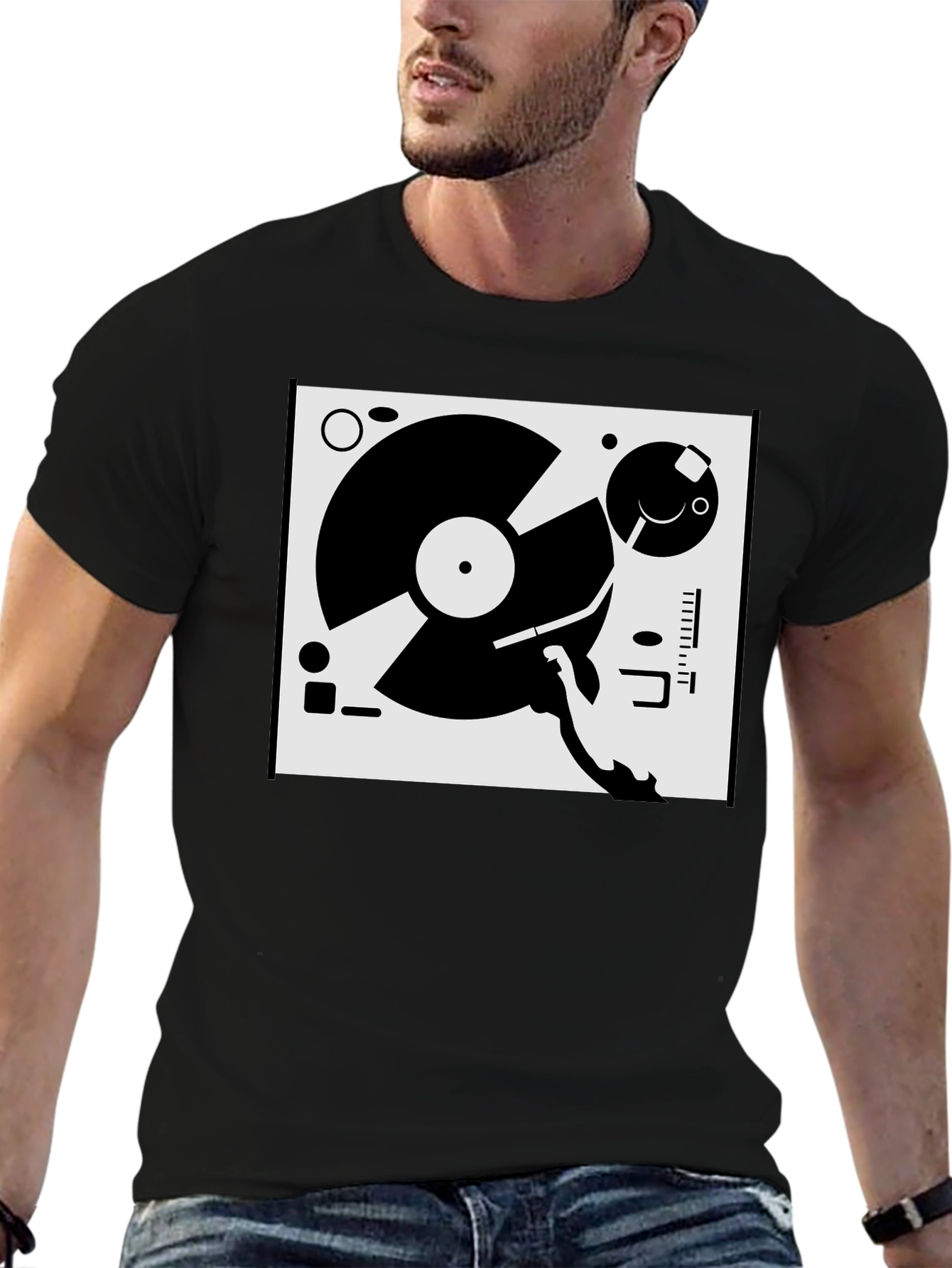 Black Retro Turntable Graphic Tee - Black view 6