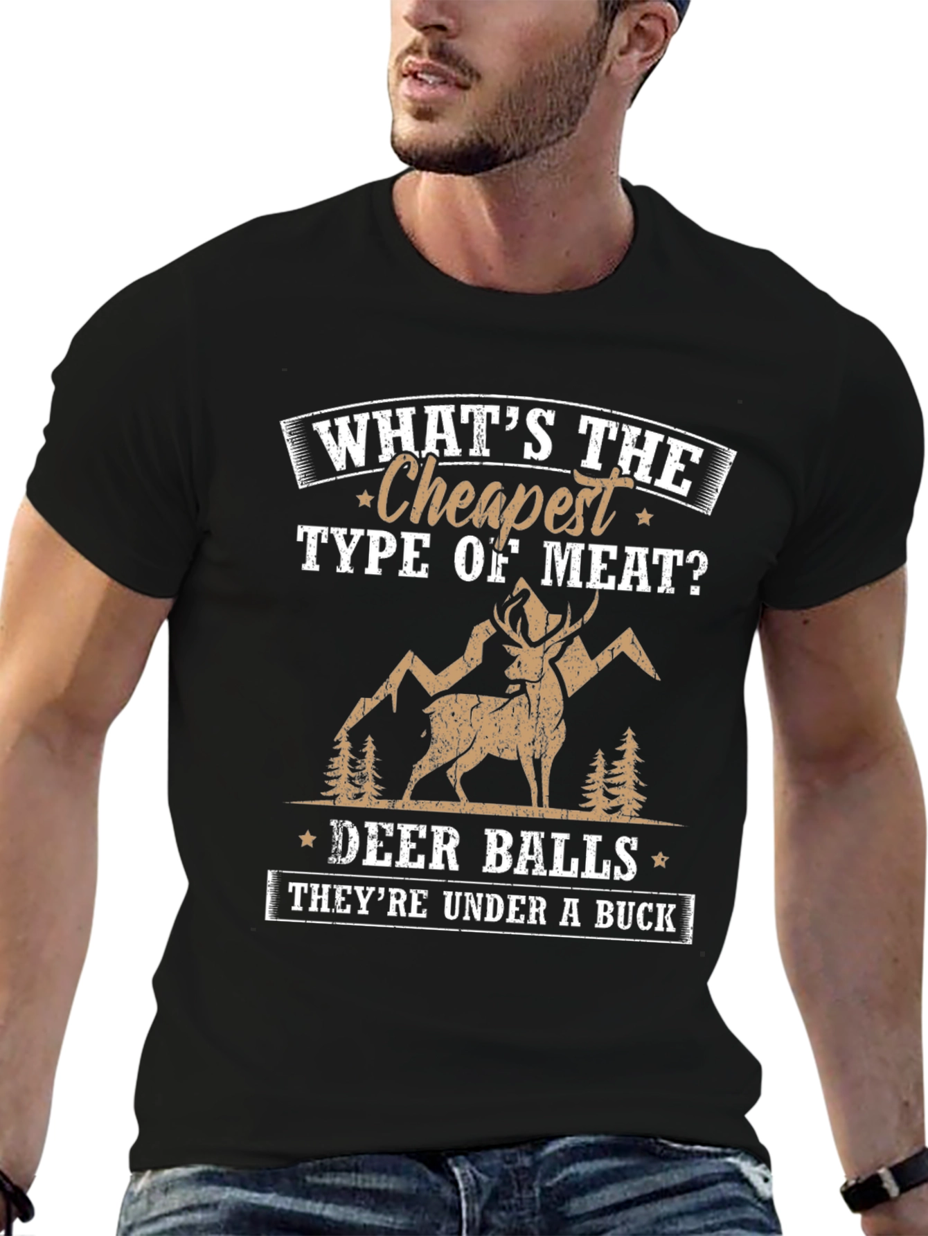 Black Funny Deer Balls Under A Buck Hunting T-Shirt view 6