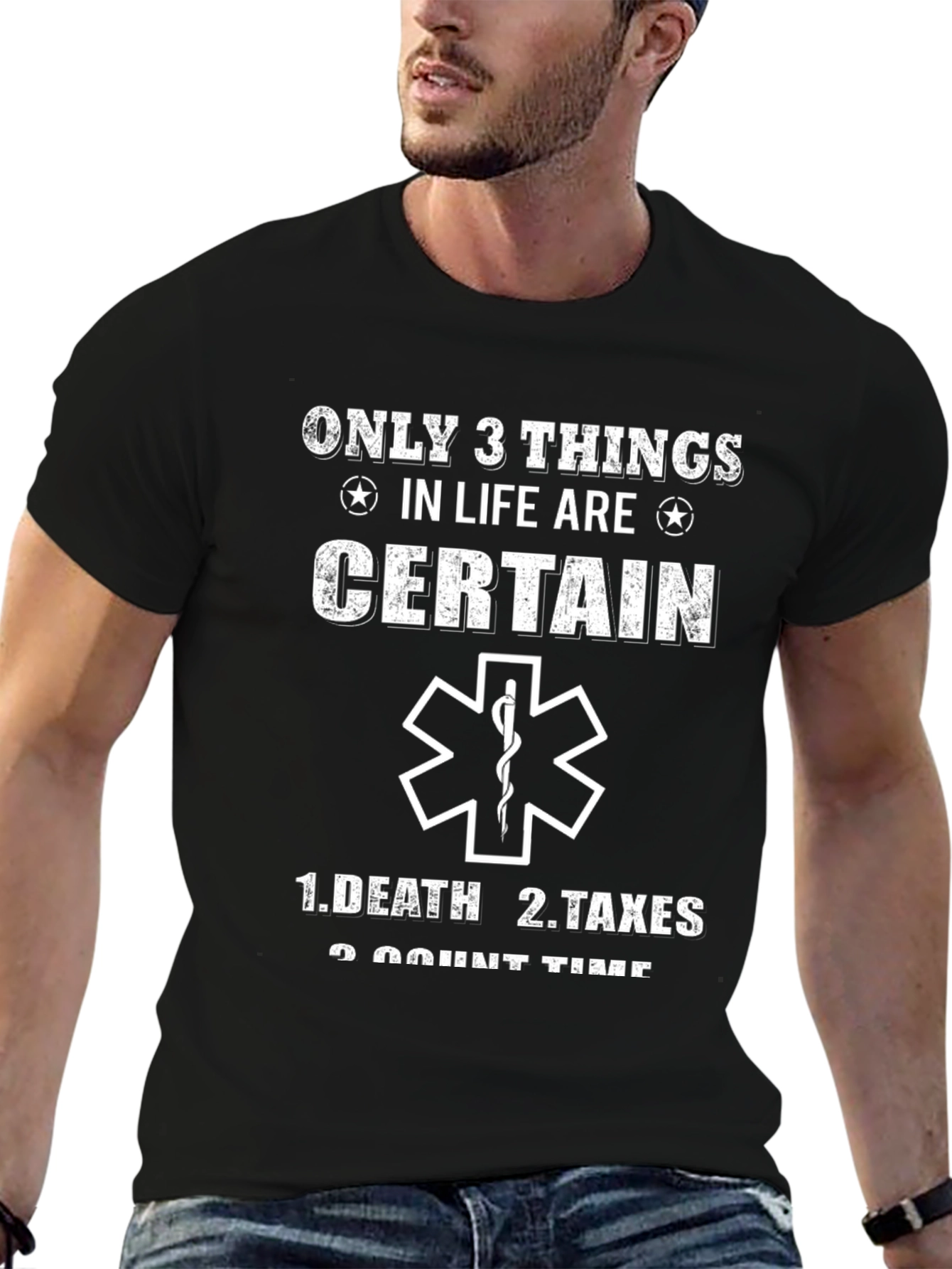 Black Only 3 Things T-Shirt - Death, Taxes, Count Time view 6