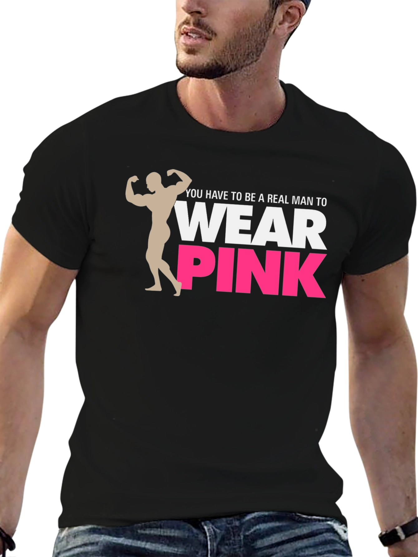 Black Real Man Wear Pink Graphic Tee view 6