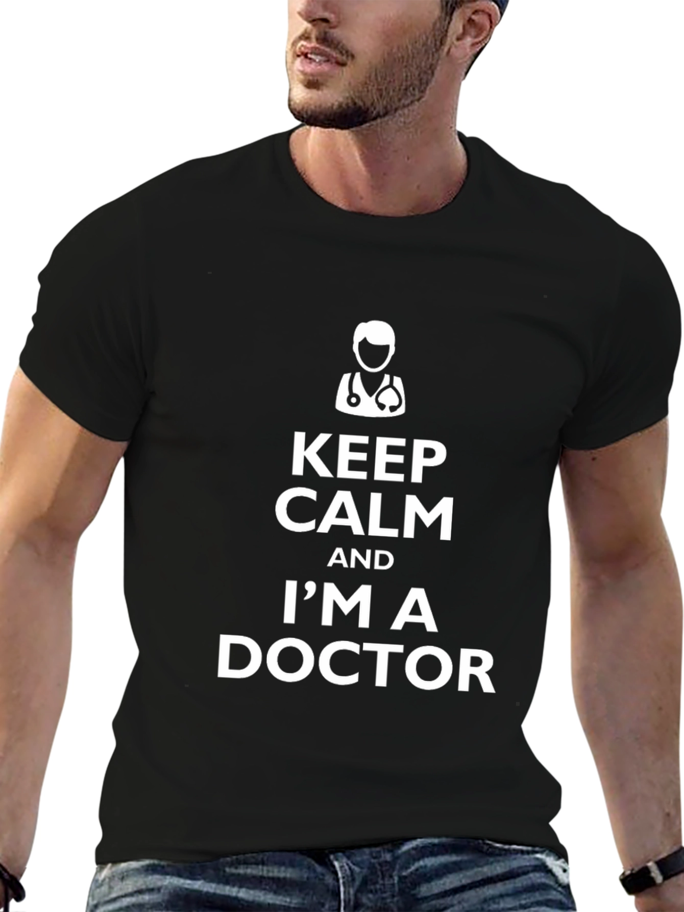 Black Keep Calm I'm A Doctor T-Shirt - Novelty Medical Tee view 6