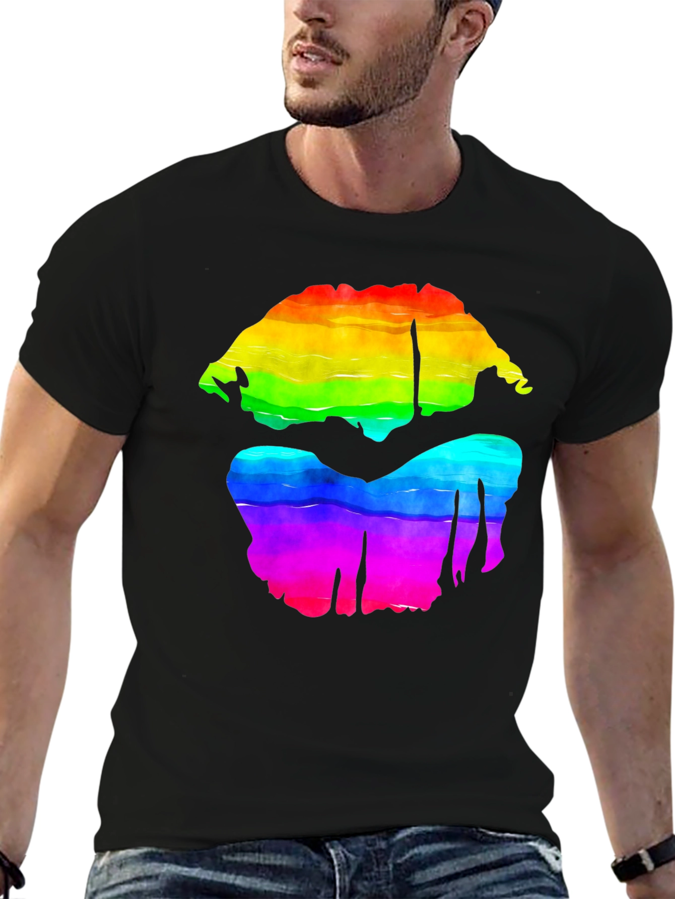 Black Rainbow Lips Graphic Tee - Bold Pride Shirt view 6
