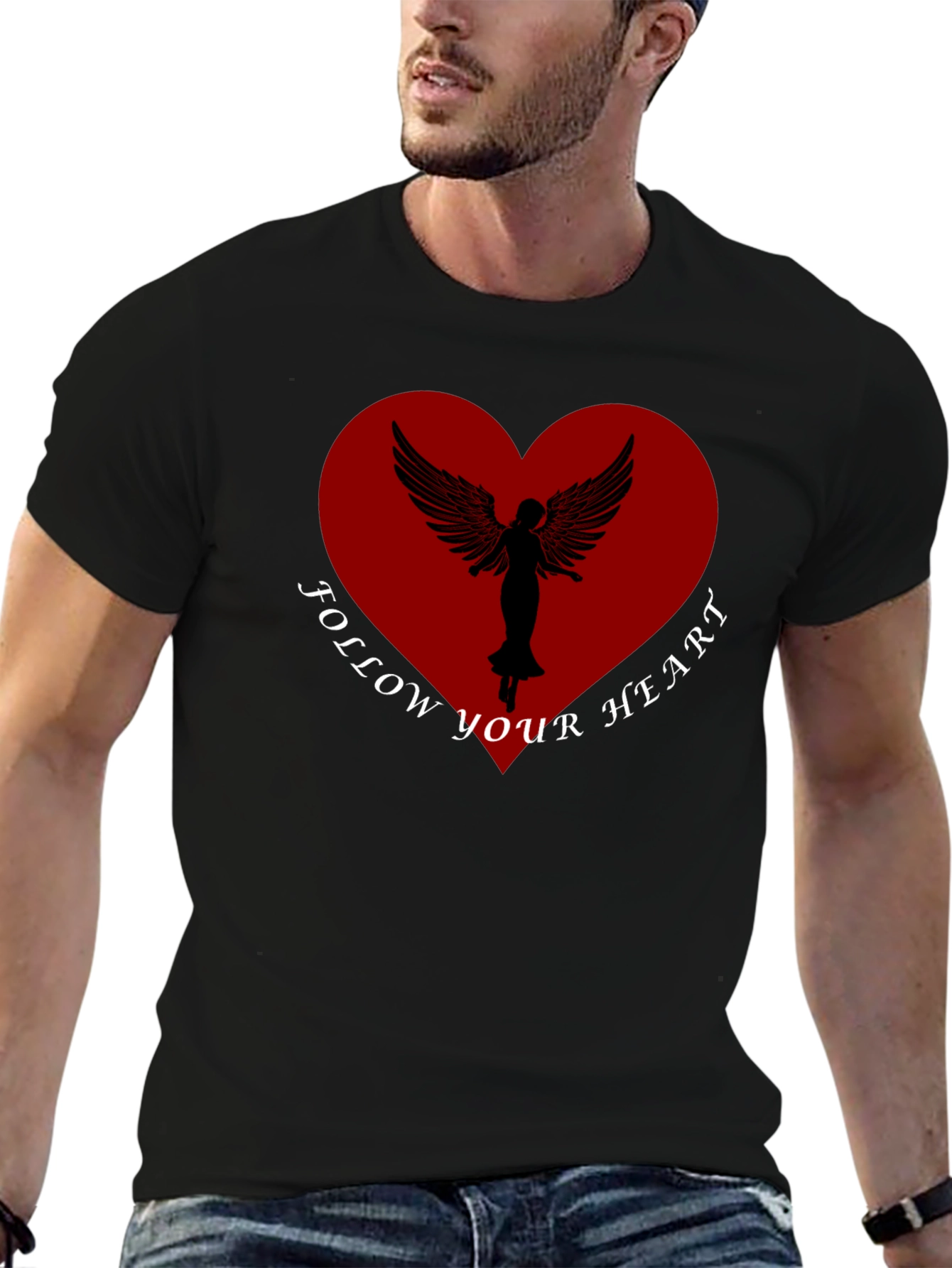Black Follow Your Heart Angel Graphic Tee - Black view 6