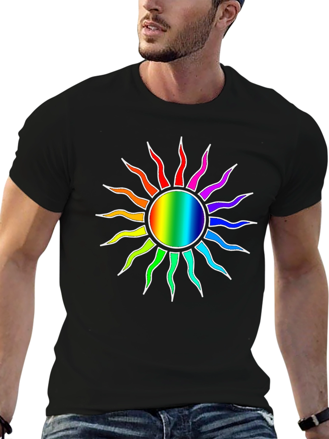 Black Rainbow Sun Graphic Black T-Shirt view 6