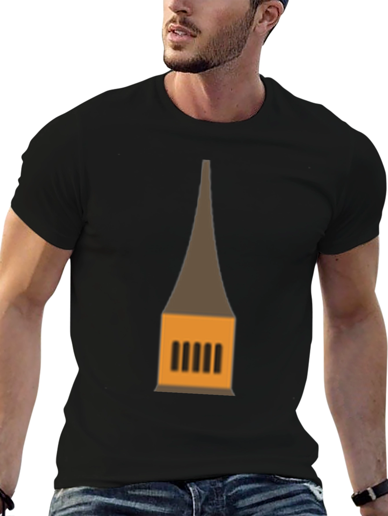 Black Graphic Tee: Temple Tower Design, Black view 6