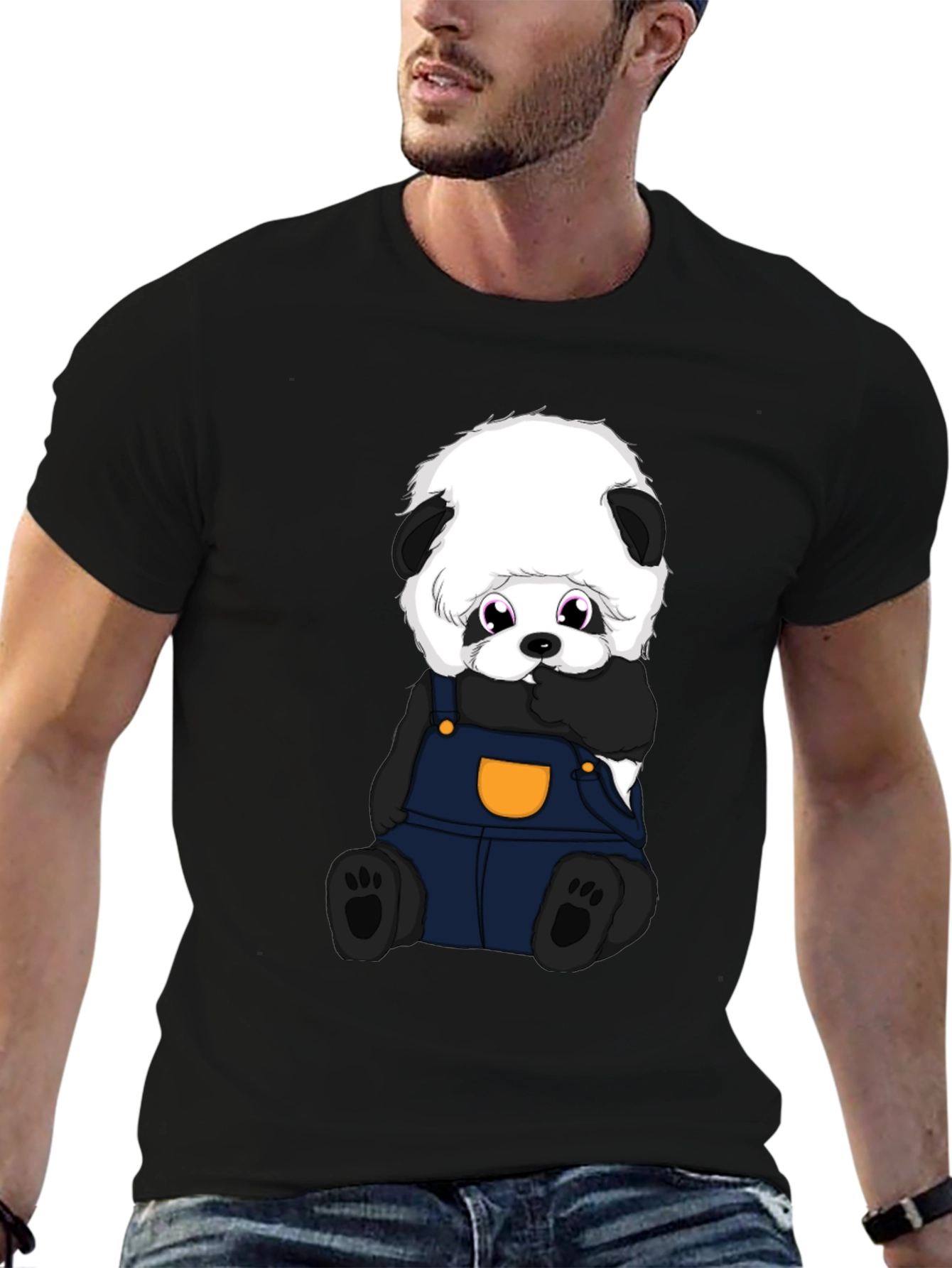 Black Cute Panda Bear T-Shirt - Soft Cotton Blend view 6