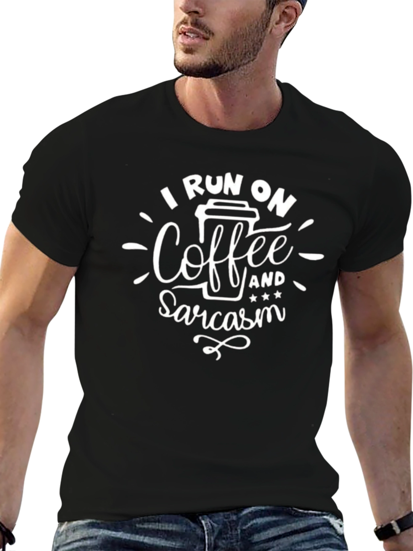 Black I Run on Coffee and Sarcasm Graphic Tee view 6