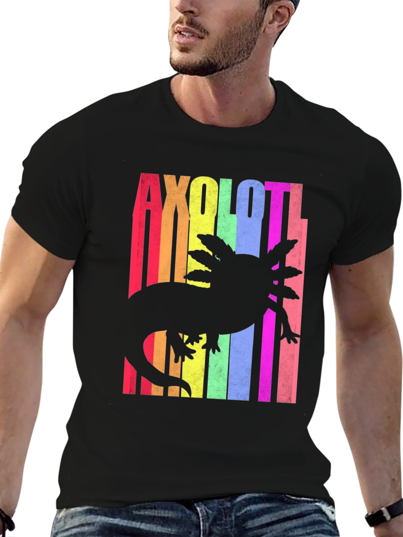 Black Axolotl Rainbow T-Shirt - Cute Salamander Tee view 6