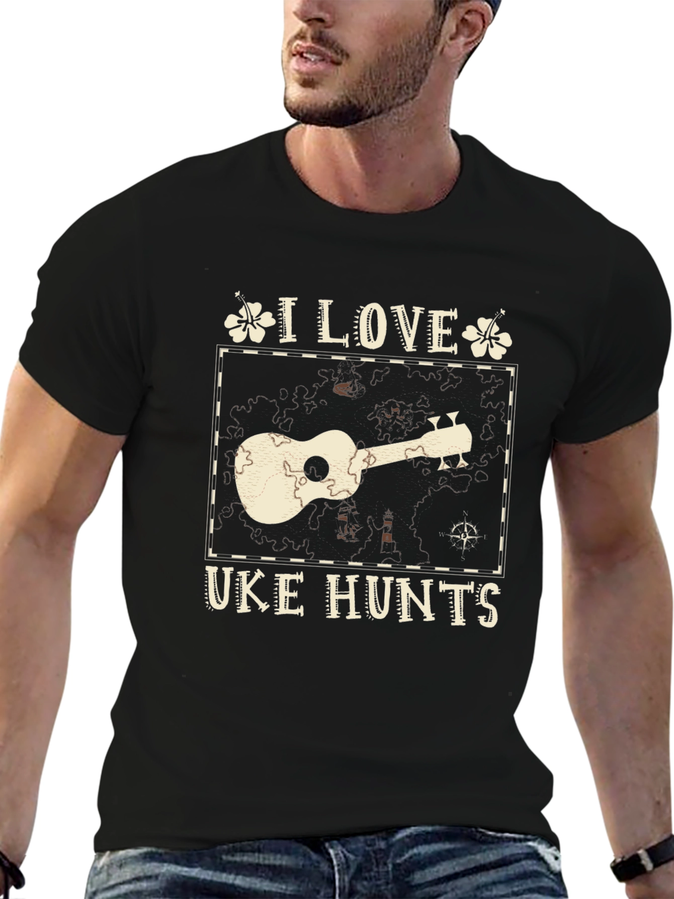 Black I Love Uke Hunts Graphic T-Shirt - Novelty Ukulele Tee view 6