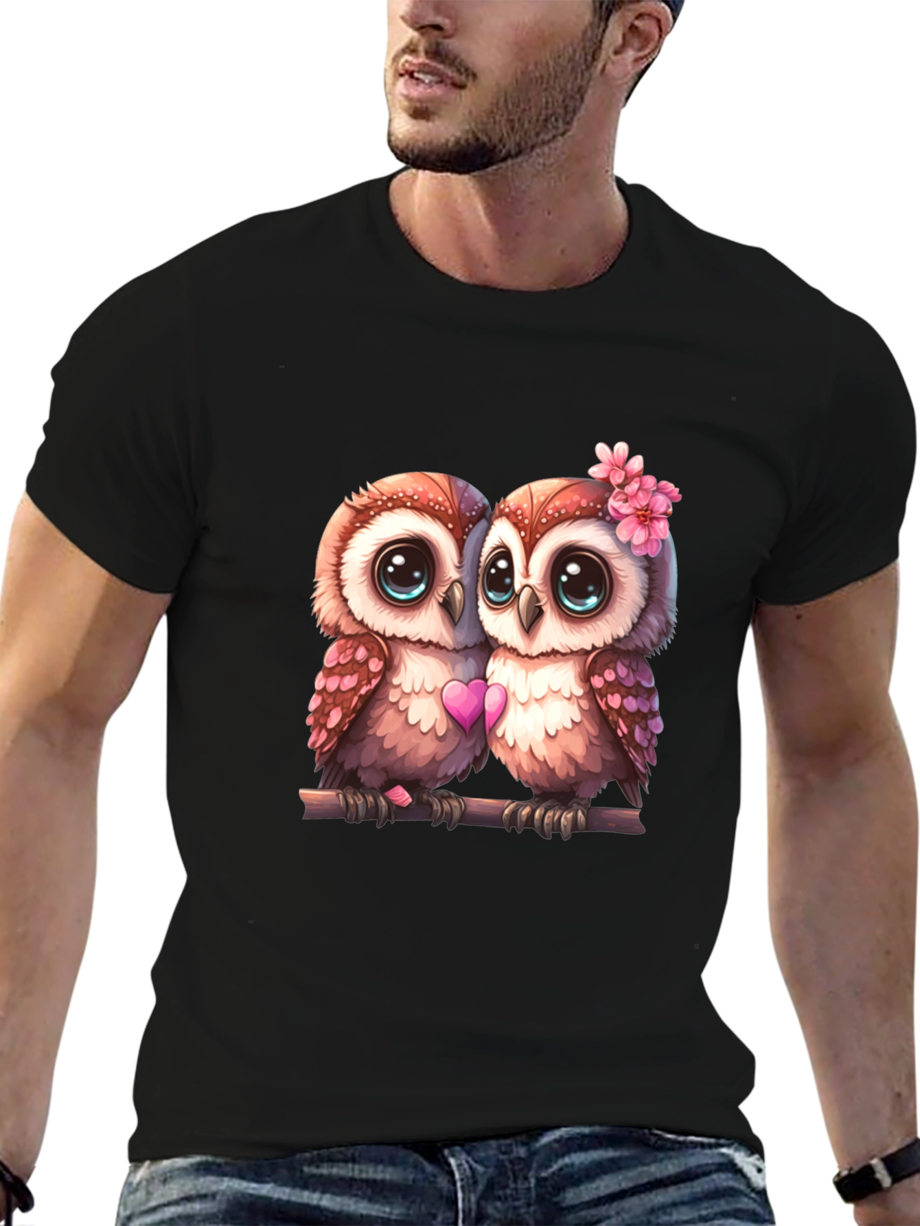 Black Owl Love T-Shirt - Cute Couple Owls Graphic Tee view 6