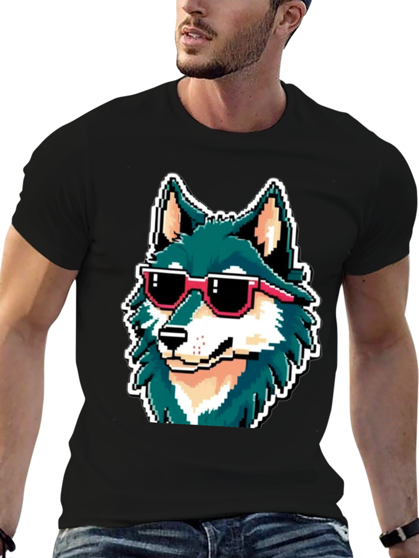 Black Cool Pixel Wolf Tee view 6