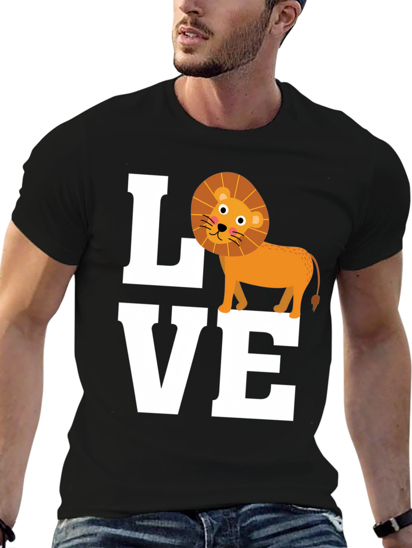 Black Love Lion Graphic Tee - Cute Animal T-Shirt view 6