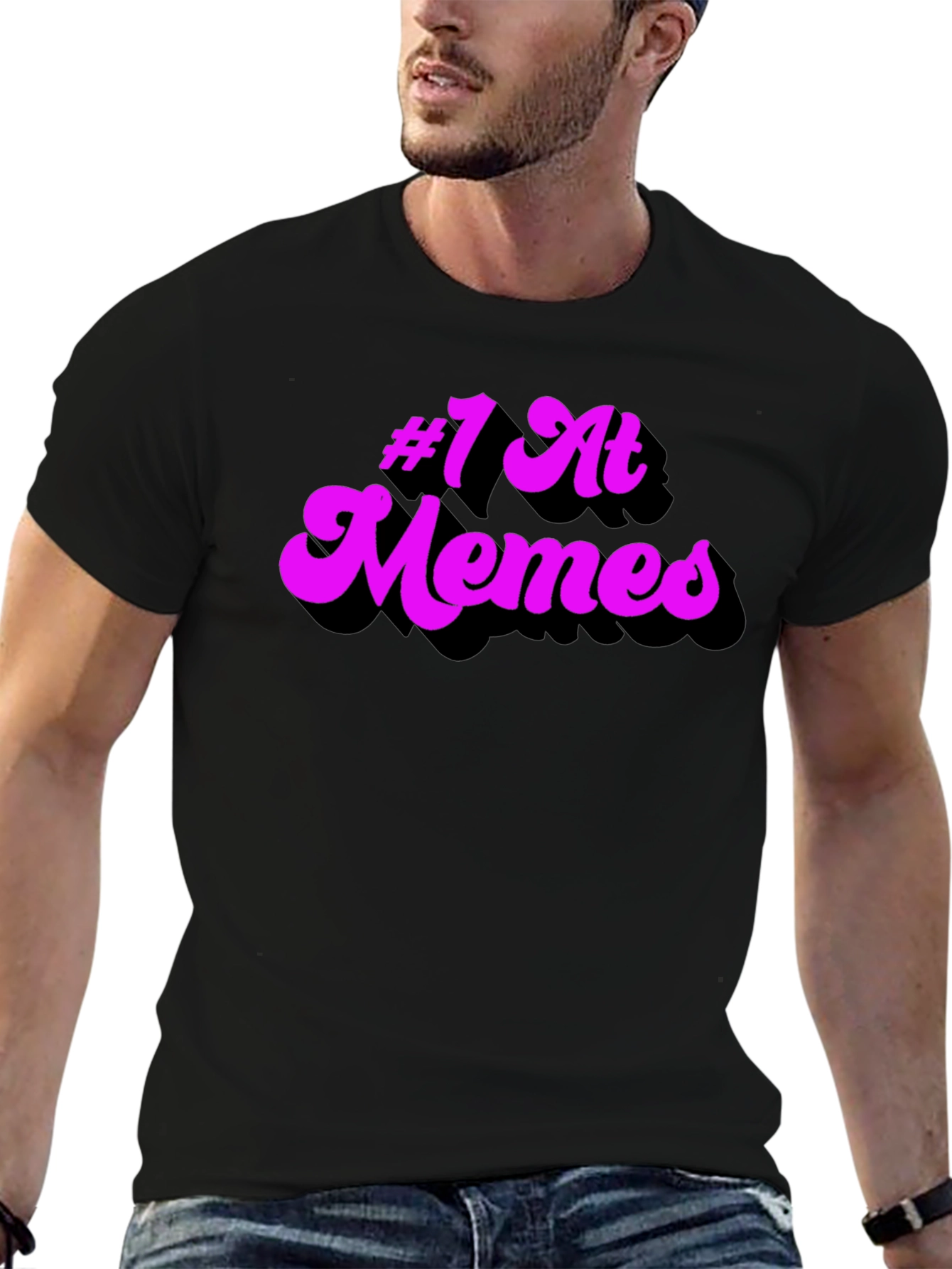 Black #1 at Memes Graphic T-Shirt - Black Cotton Tee view 6