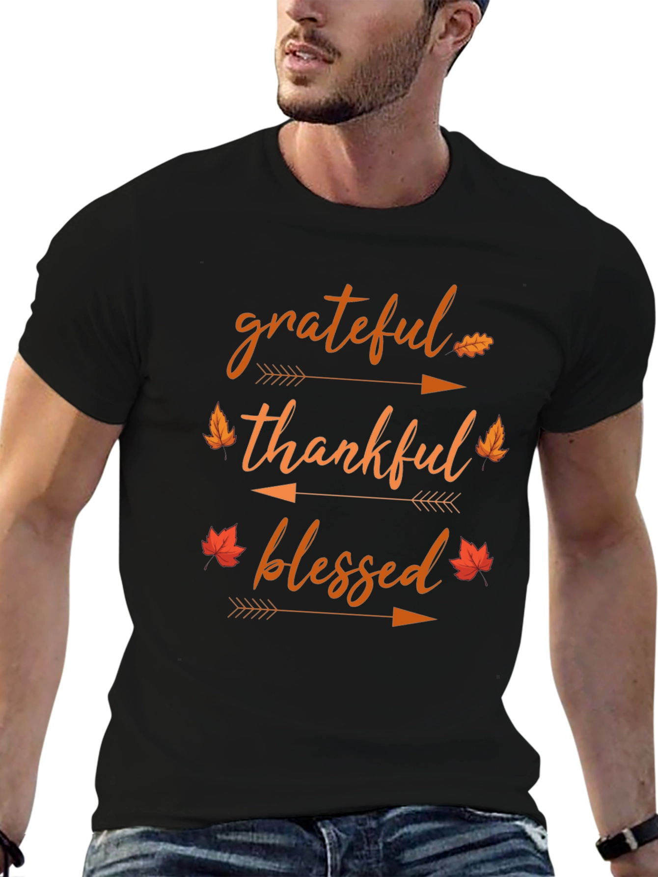 Black Grateful Thankful Blessed Fall T-Shirt view 6