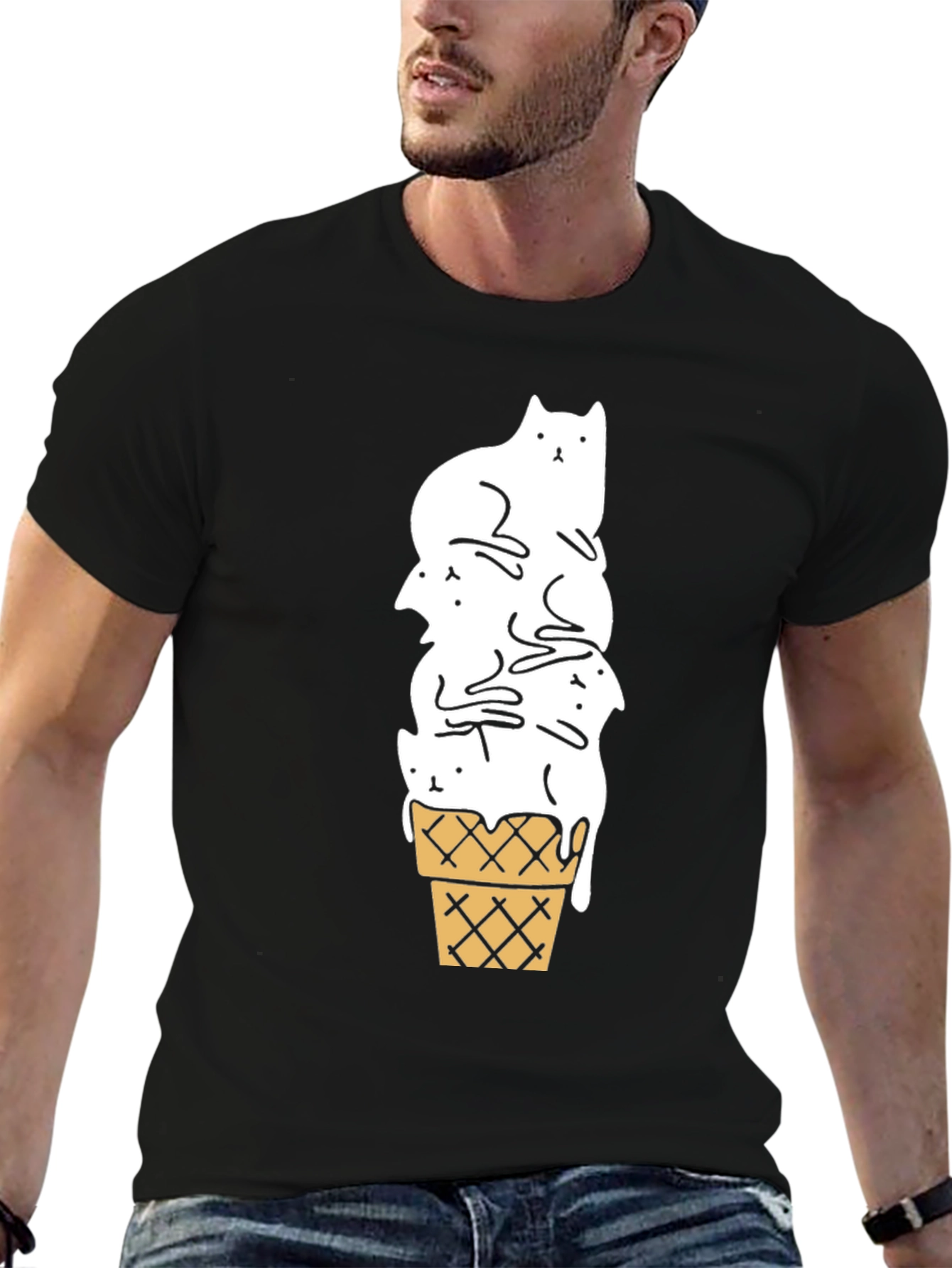 Black Cat Ice Cream Cone Black T-Shirt view 6