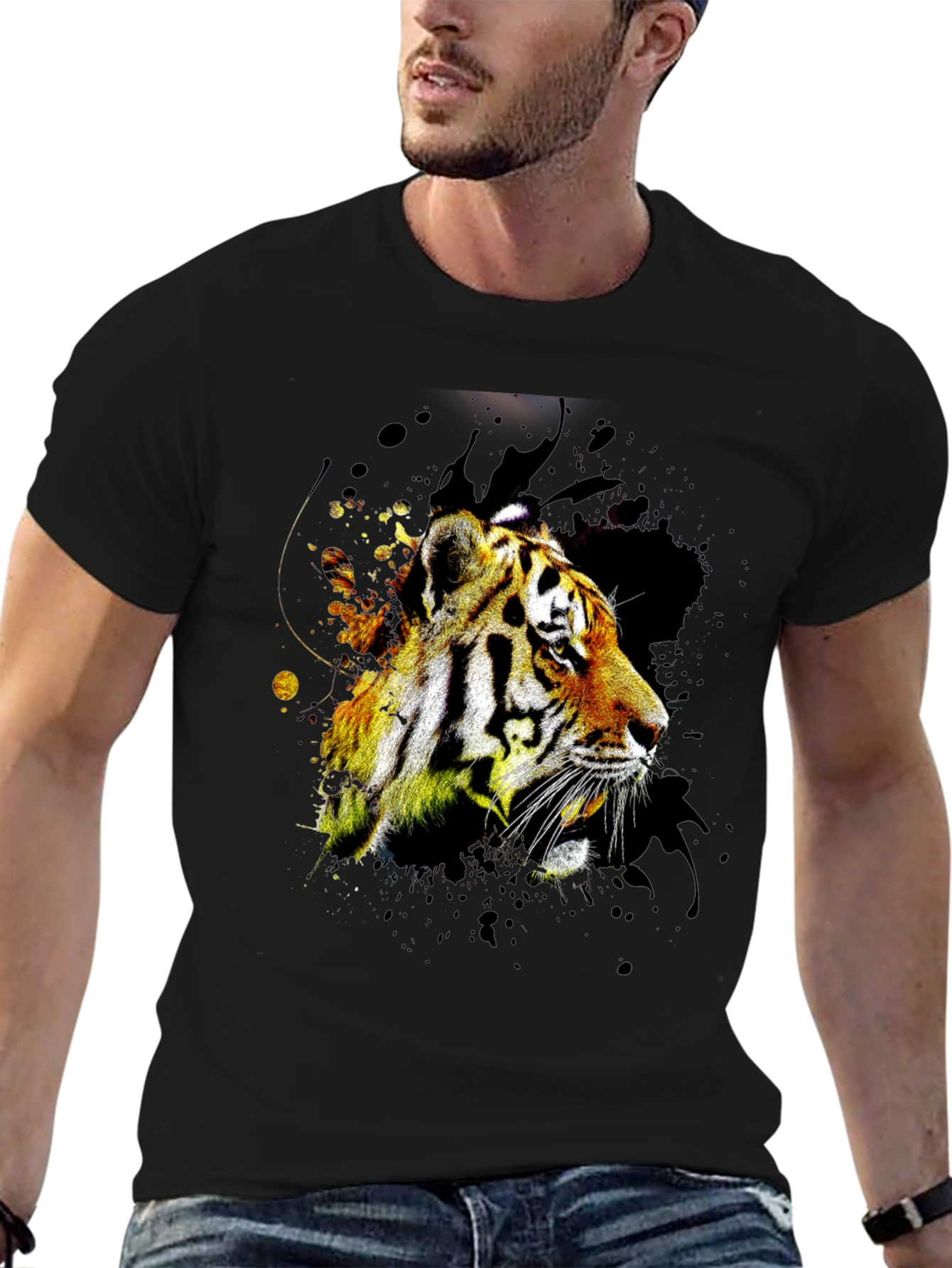 Black Tiger Graphic Print Black T-Shirt view 6
