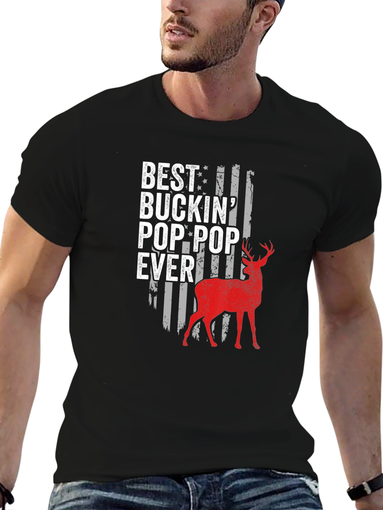 Black Best Buckin' Pop-Pop Ever Deer Hunting T-Shirt view 6