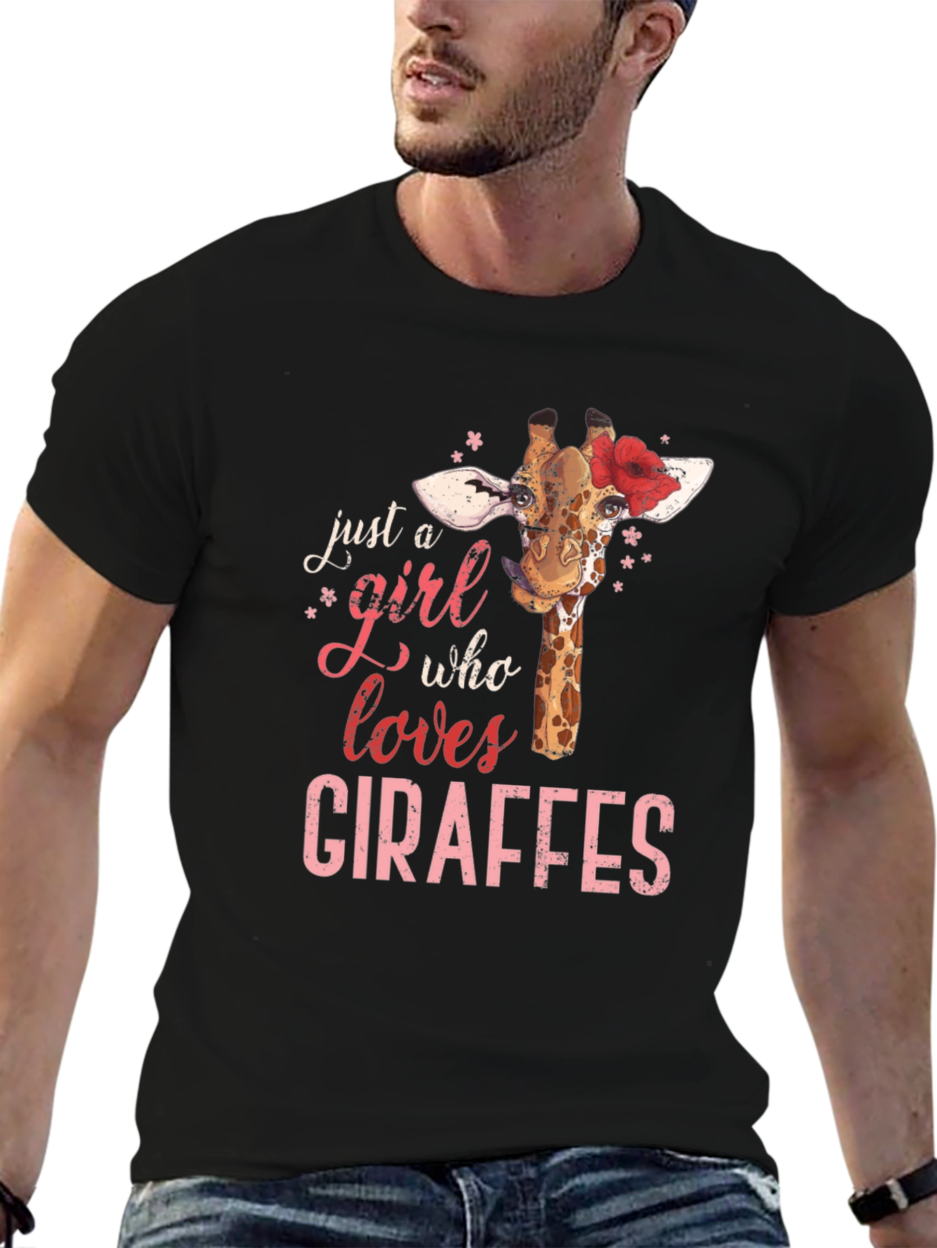 Black Giraffe Lover T-Shirt - Just a Girl Who Loves Giraffes view 6