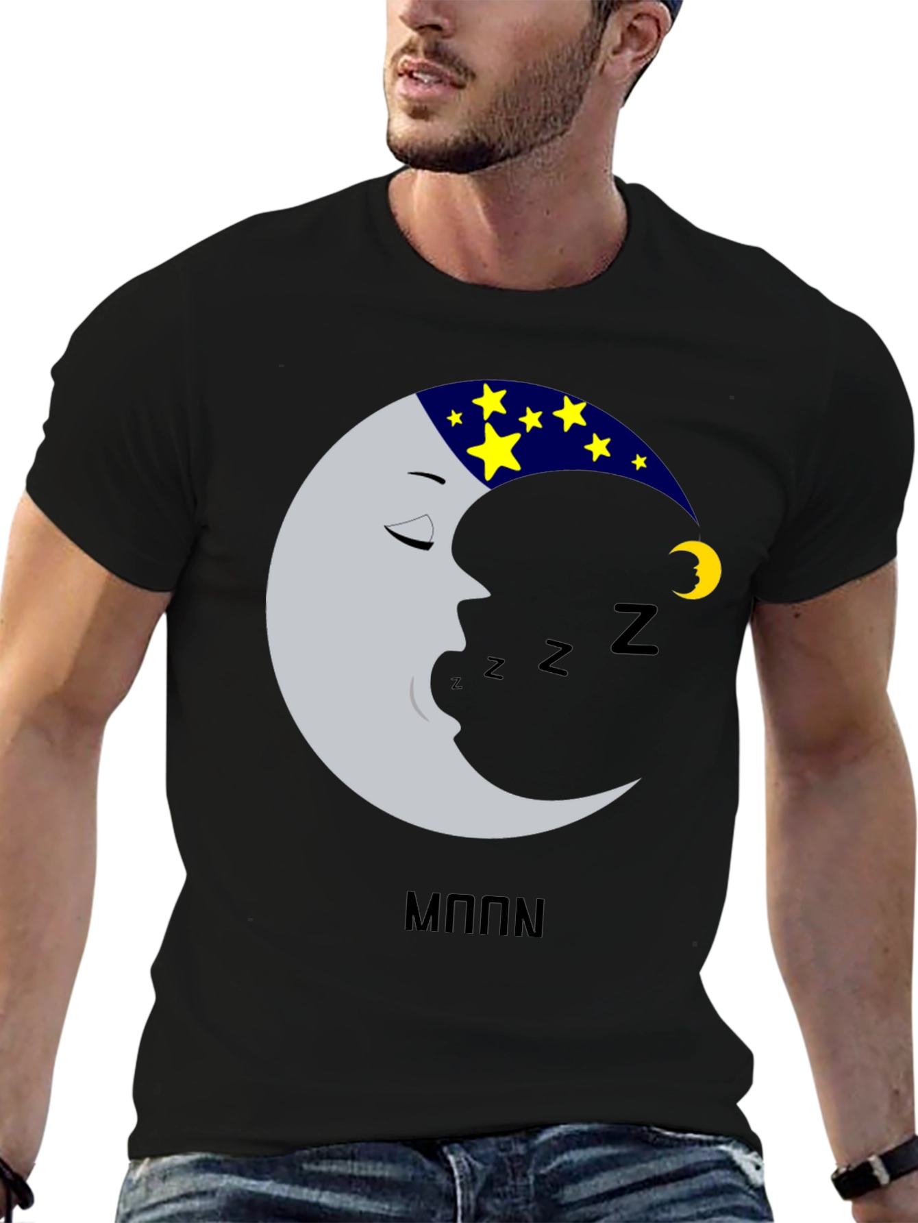 Black Sleeping Moon T-Shirt - Dreamy Design view 6