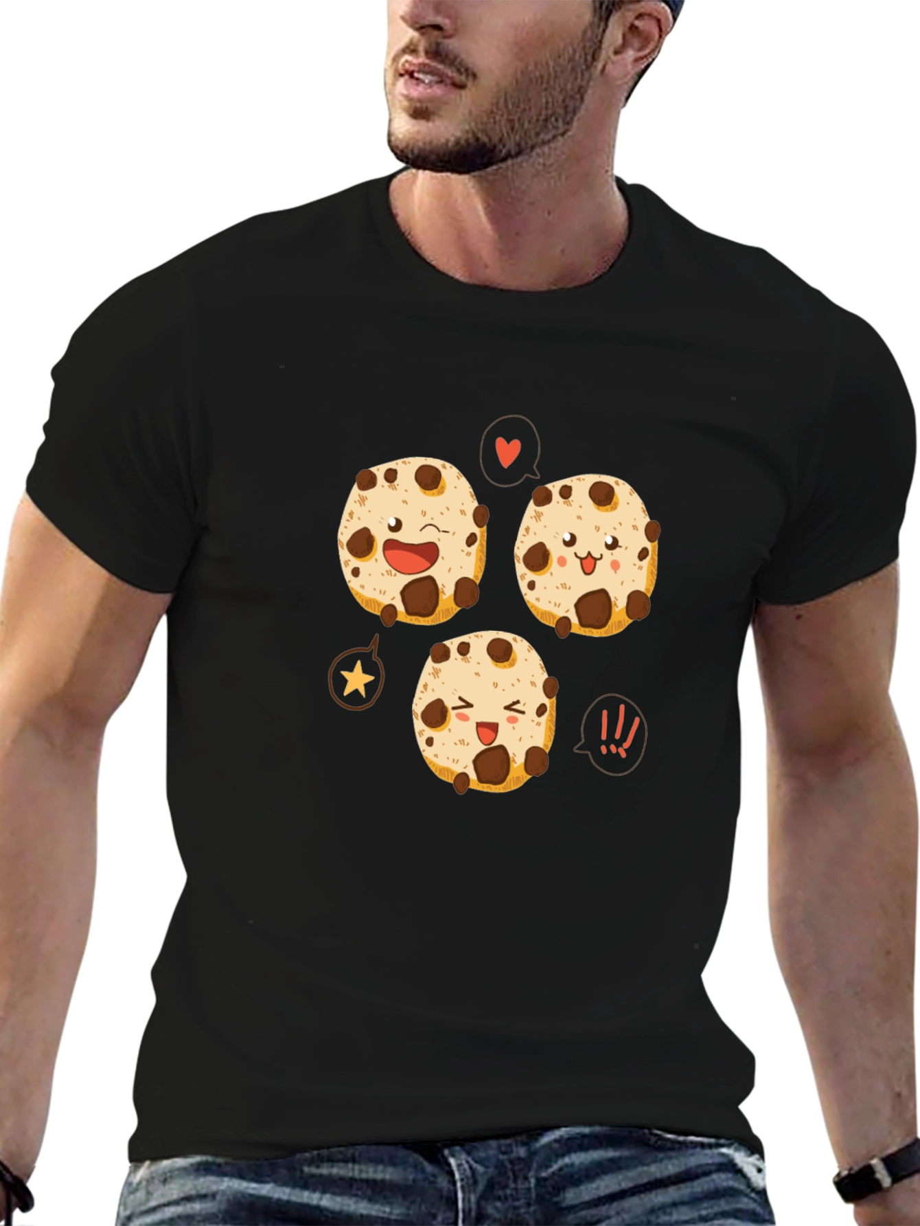 Black Cookie Cartoon Black T-Shirt view 6