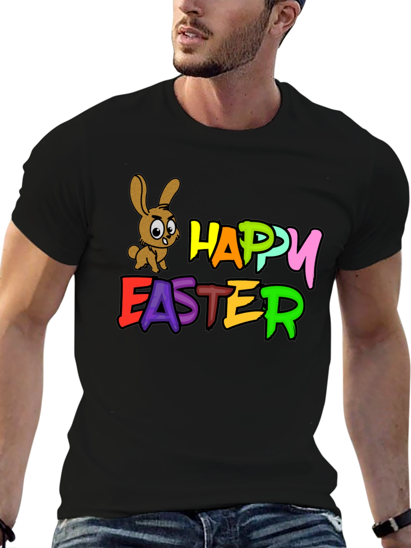 Black Happy Easter Bunny Black T-Shirt view 6