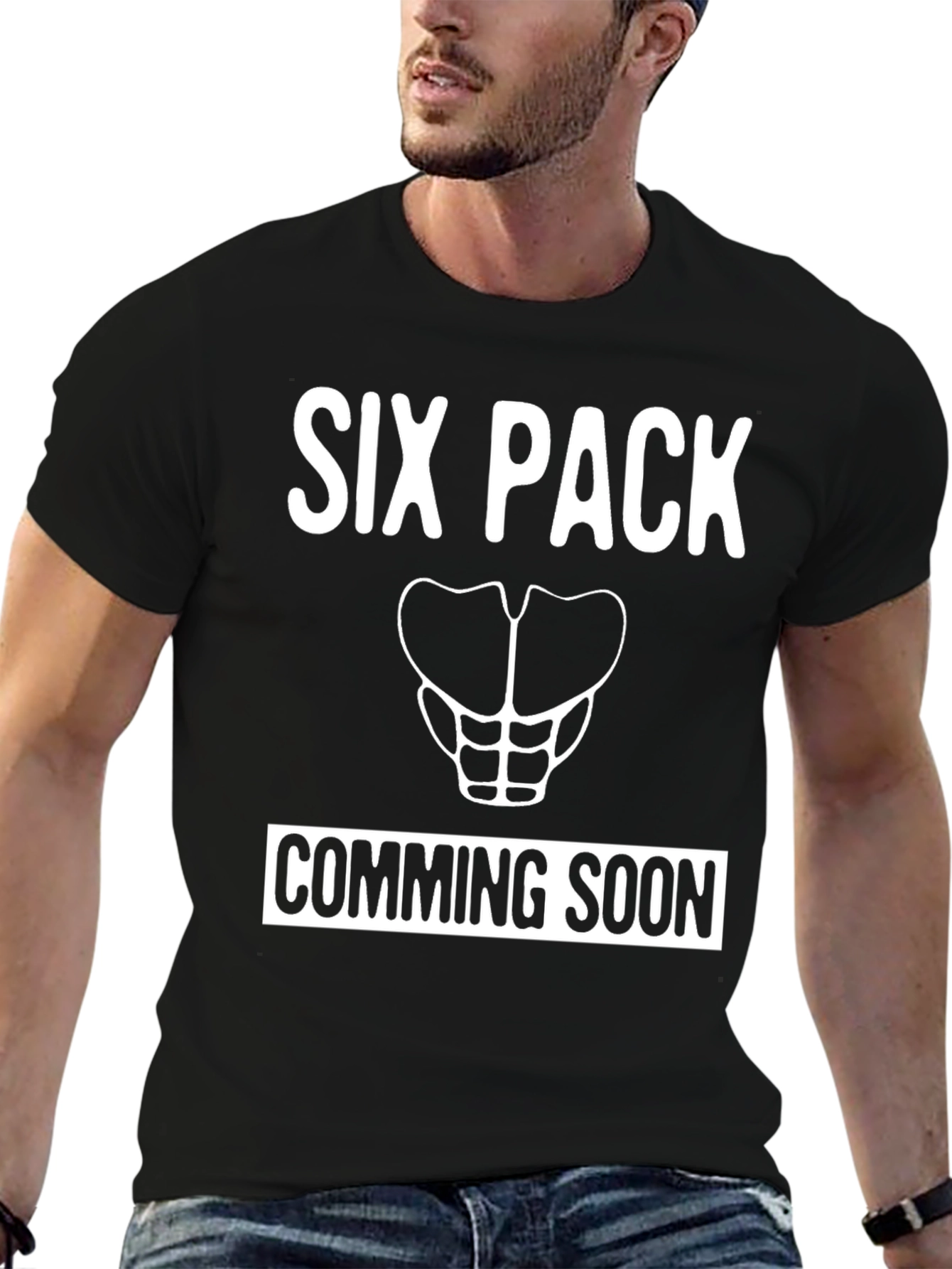 Black Six Pack Coming Soon T-Shirt - Funny Gym Tee view 6
