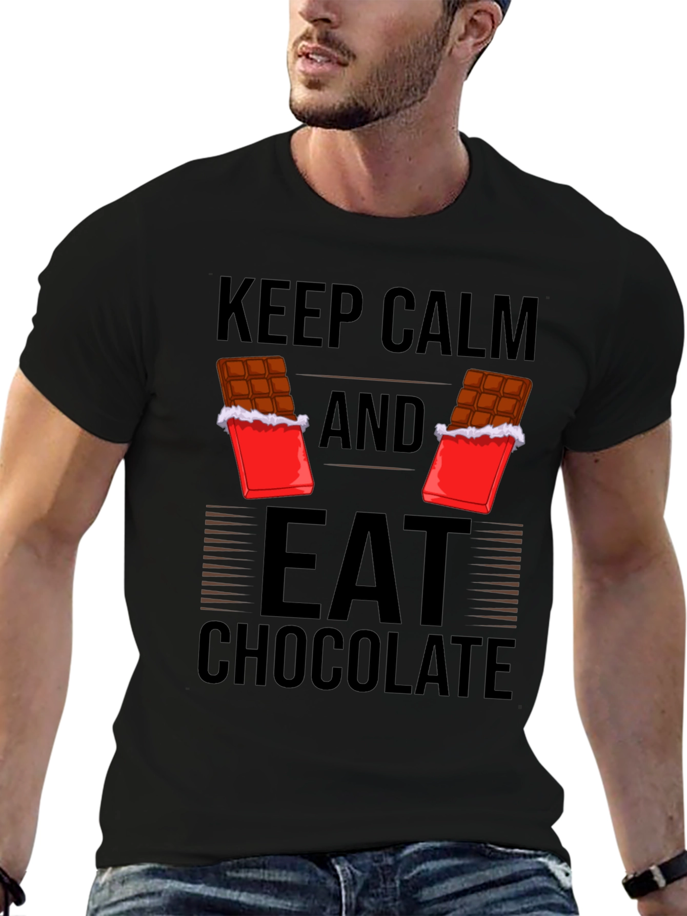 Black Keep Calm Eat Chocolate Graphic Tee view 6