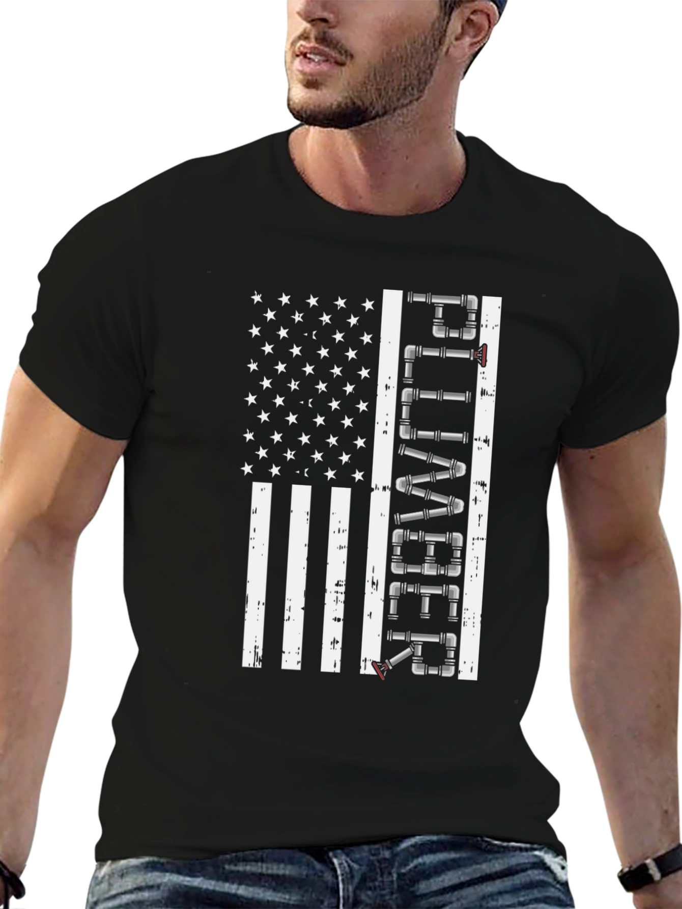 Black Plumber American Flag Graphic Tee view 6