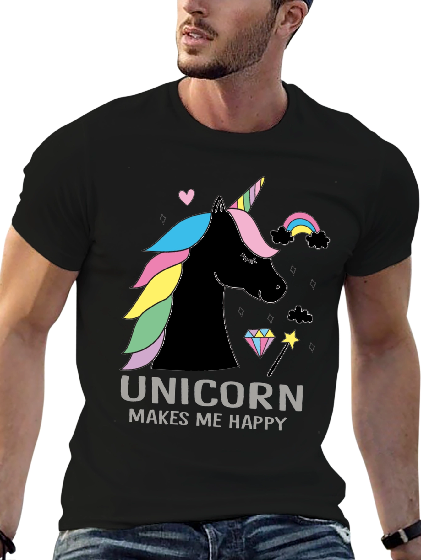 Black Unicorn Makes Me Happy Graphic Tee view 6