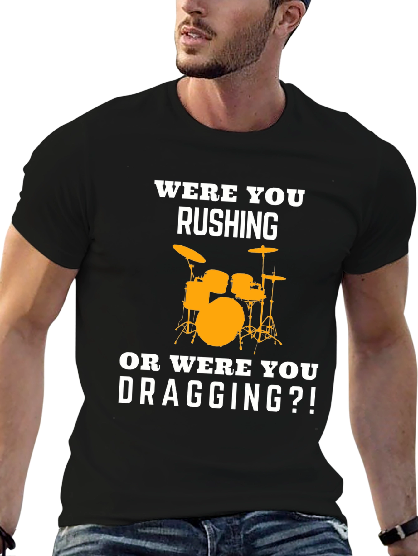 Black Drummer T-Shirt - Rushing or Dragging Funny Tee view 6