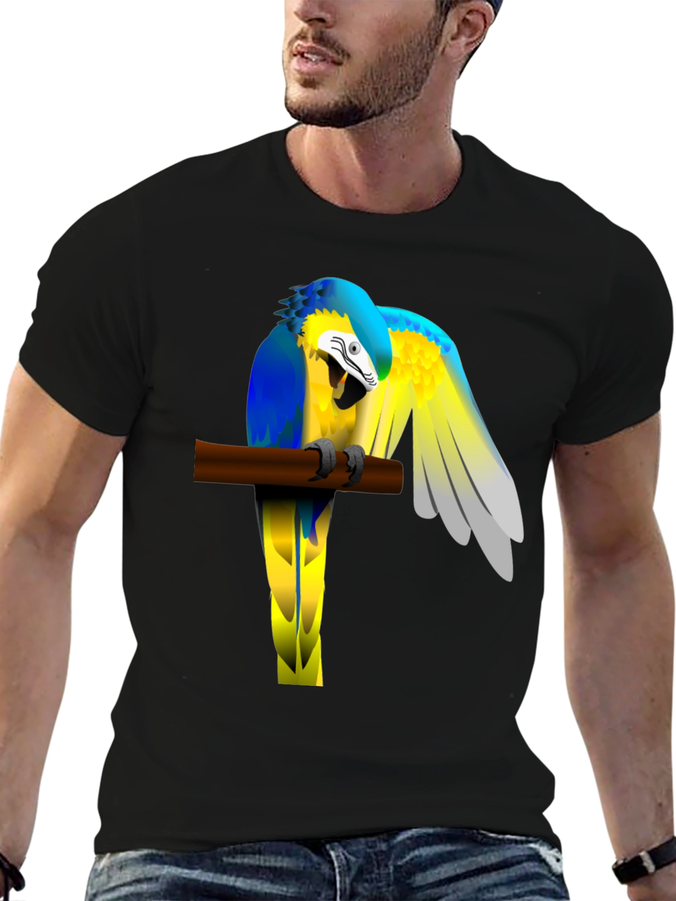 Black Parrot Perch Graphic Tee - Unique Bird Lover T-Shirt view 6